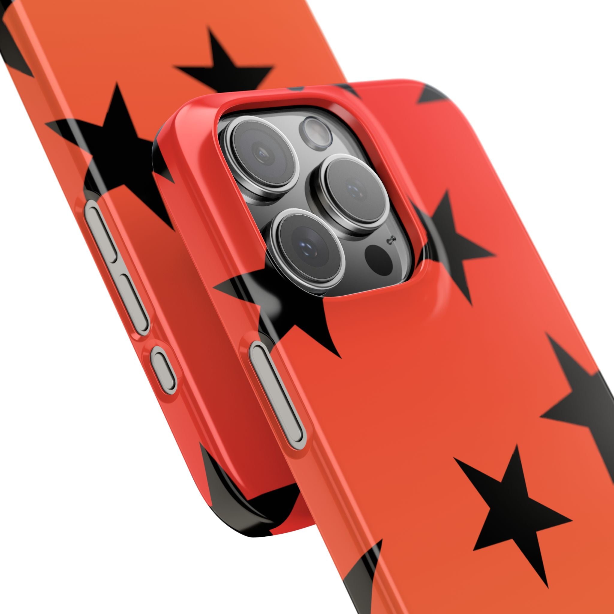 Star Pattern Slim Phone Case — Gradient Orange Red with Black Stars