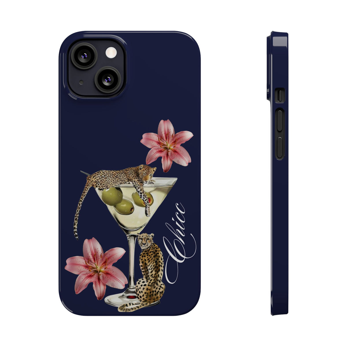Heritage Cheetah Martini Slim Phone Case — Floral Cocktail Design