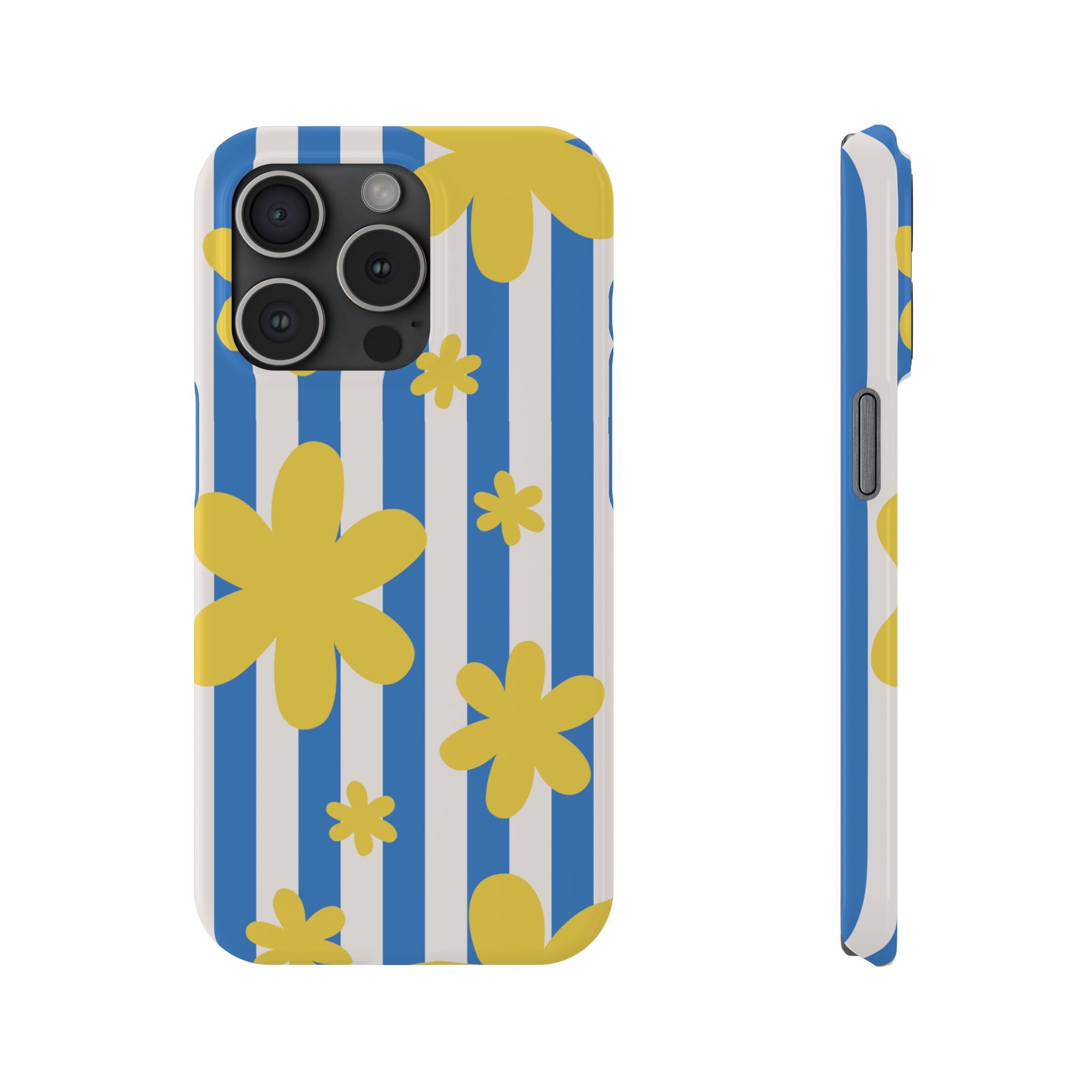 Retro Blue Stripes with Yellow Flower Pattern