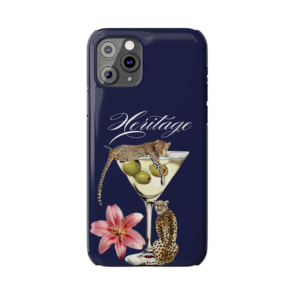 Heritage Cheetah Martini Slim Phone Case — Floral Cocktail Design