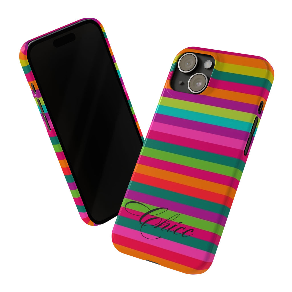 Chic Stripes Slim Phone Case — Colorful Rainbow Stripe Monogram Phone Cover