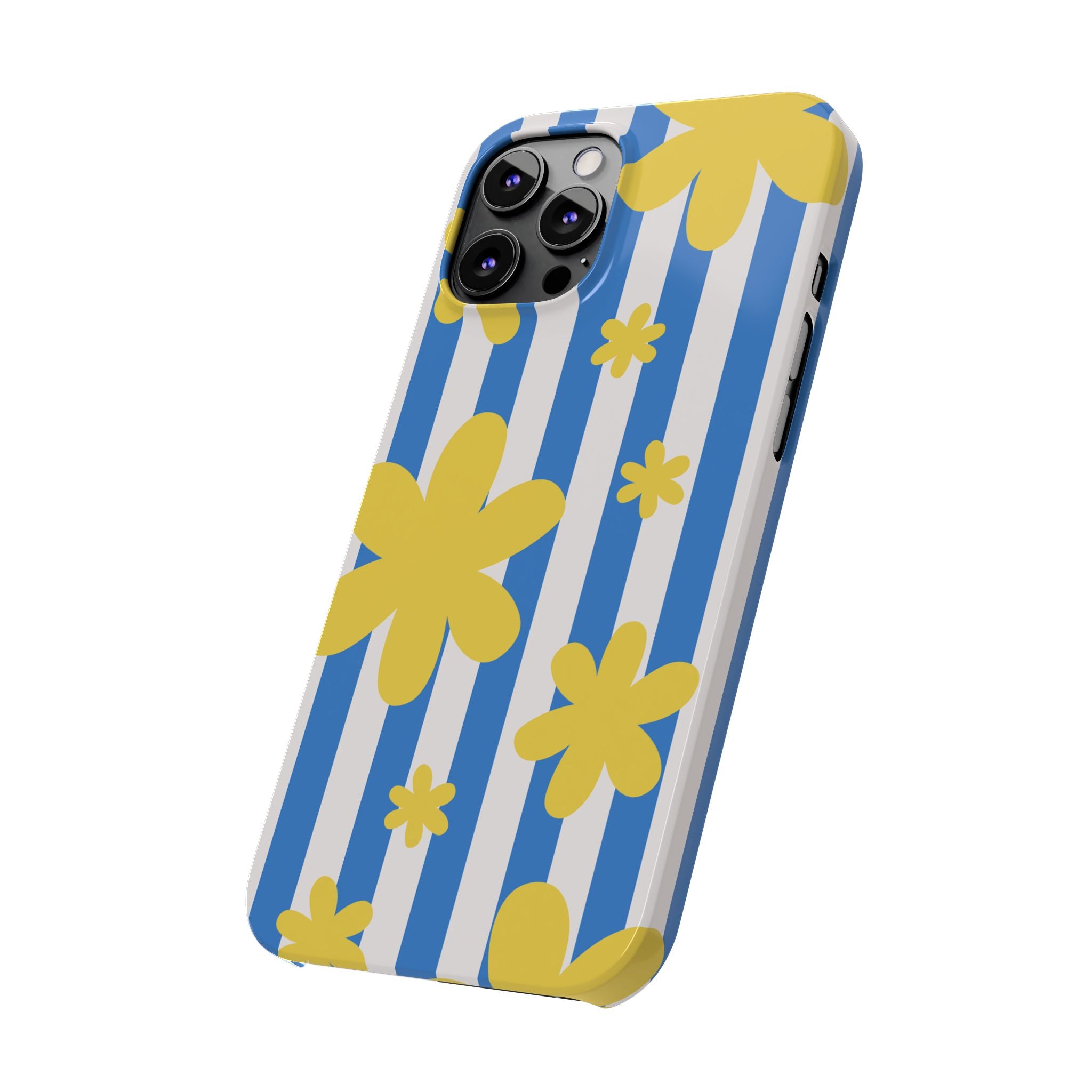 Retro Blue Stripes with Yellow Flower Pattern