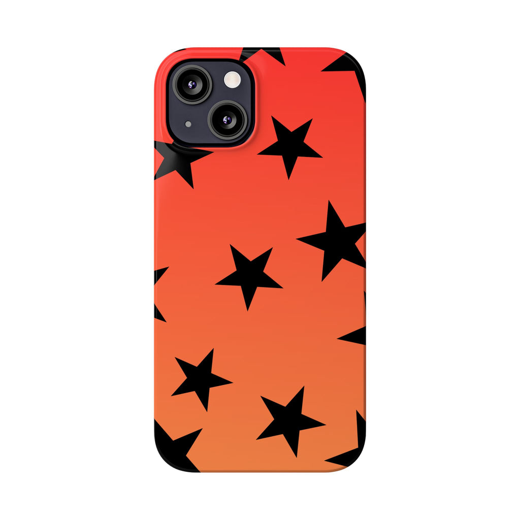 Star Pattern Slim Phone Case — Gradient Orange Red with Black Stars