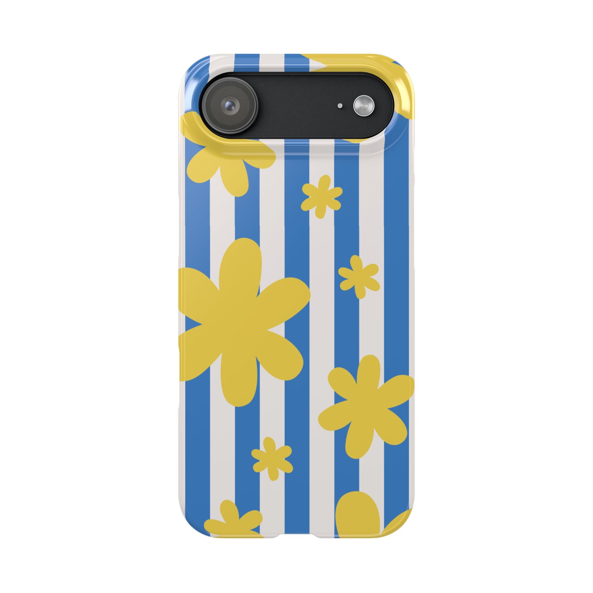Retro Blue Stripes with Yellow Flower Pattern