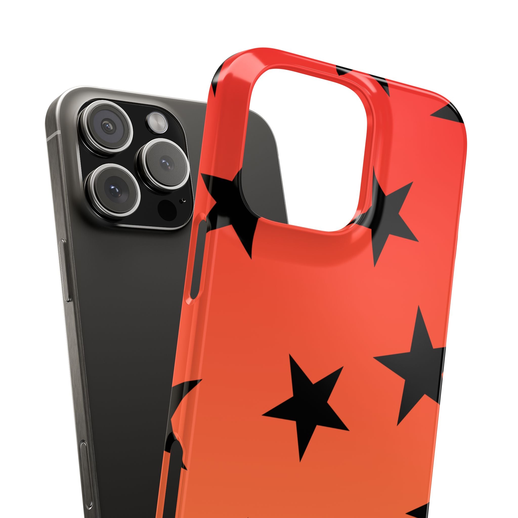 Star Pattern Slim Phone Case — Gradient Orange Red with Black Stars