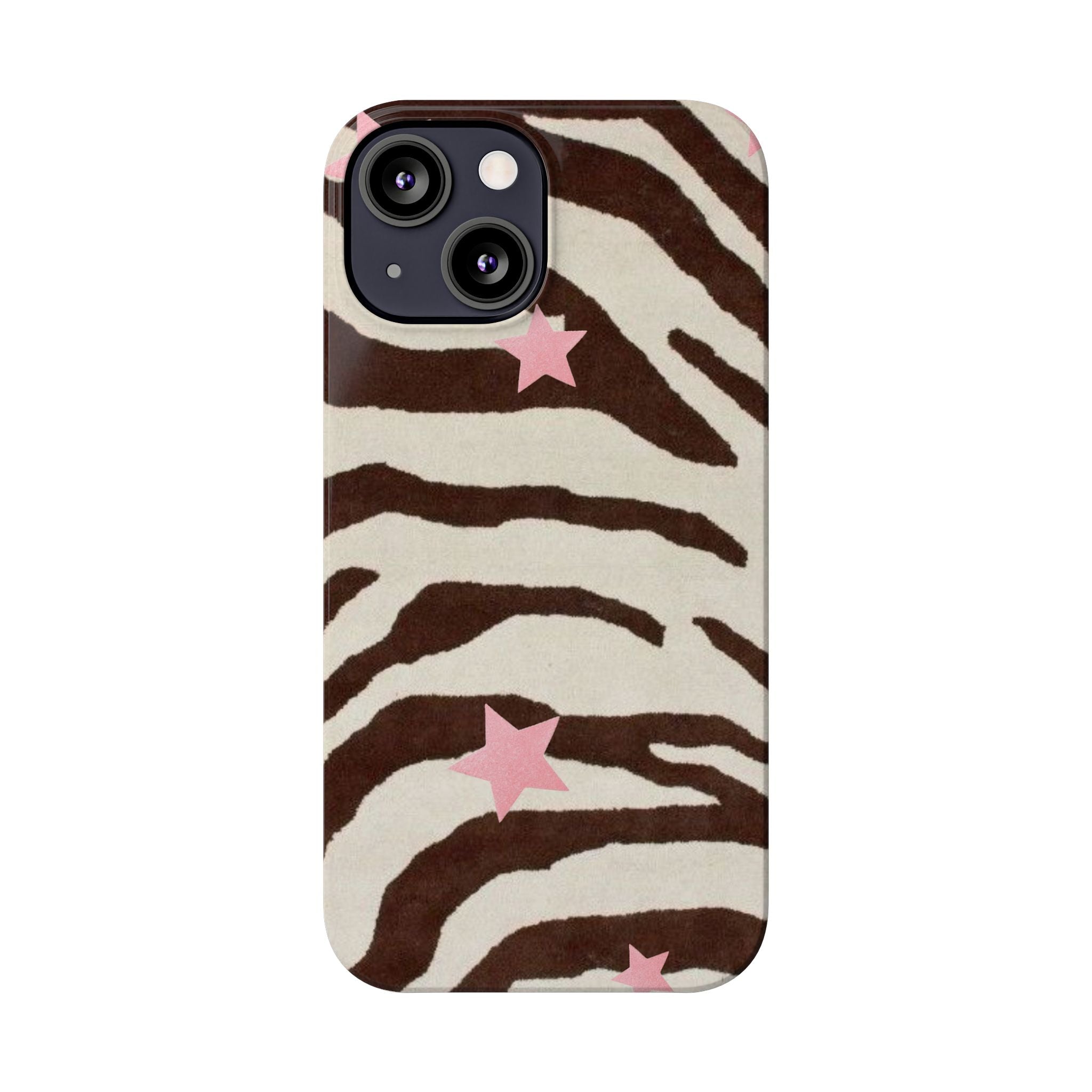 Zebra Stripe Slim Phone Case with Pink Stars – Trendy Animal Print Protector