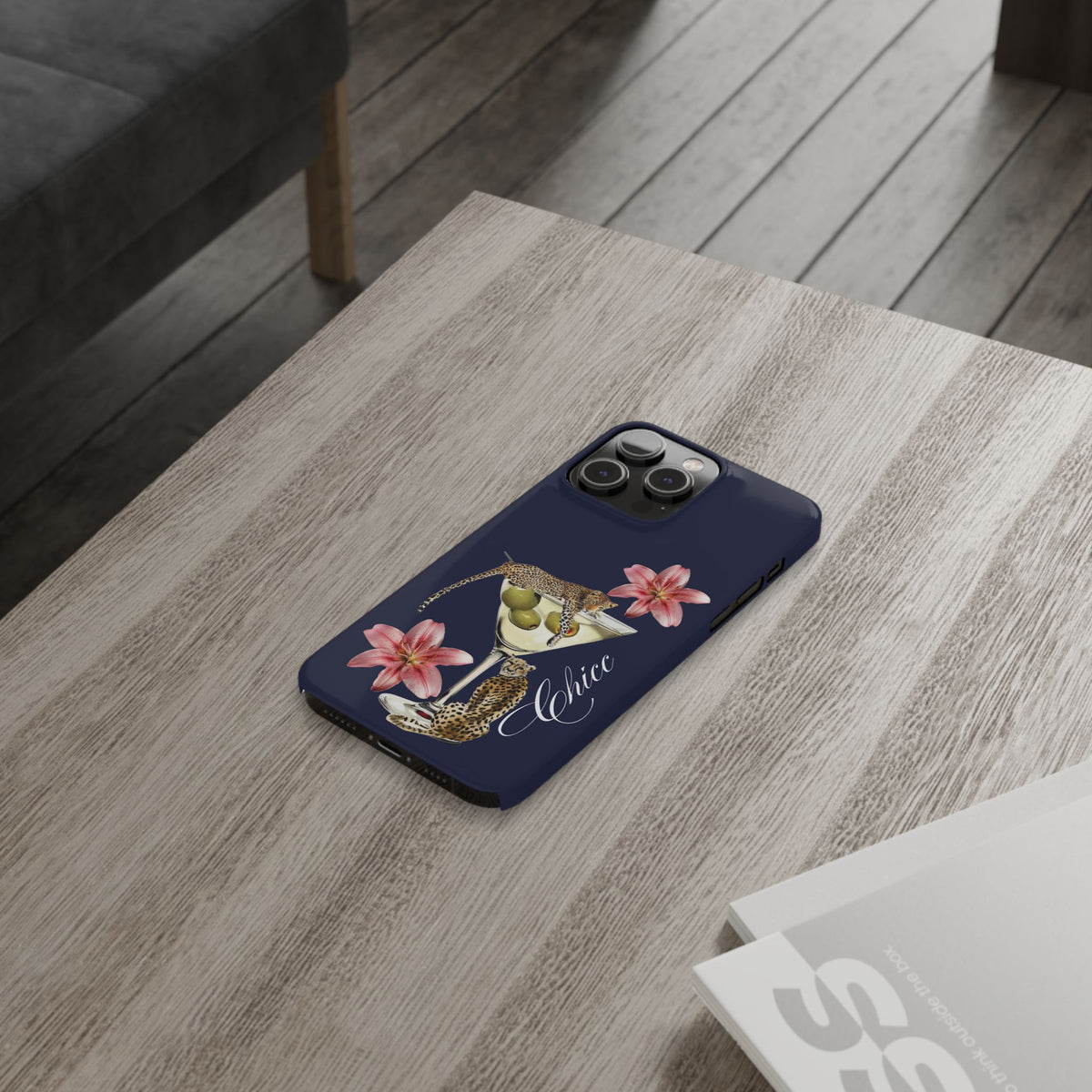 Heritage Cheetah Martini Slim Phone Case — Floral Cocktail Design