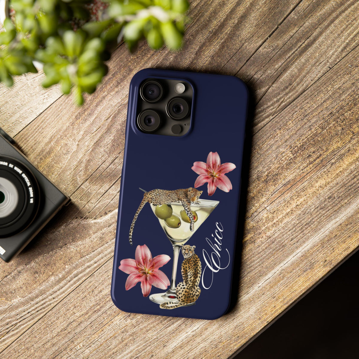 Heritage Cheetah Martini Slim Phone Case — Floral Cocktail Design