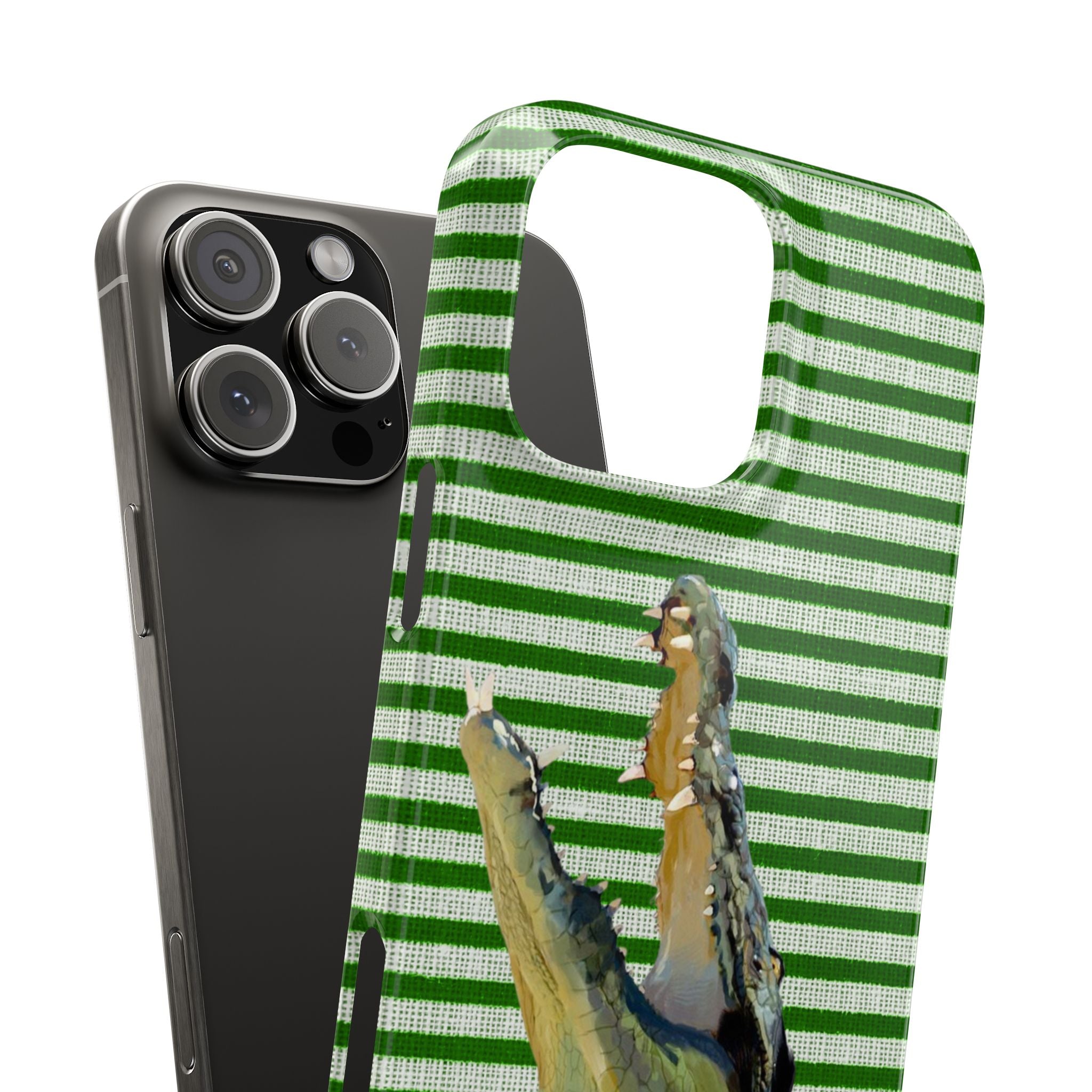 Alligator Stripes Slim Phone Case — Green Striped Gator Design