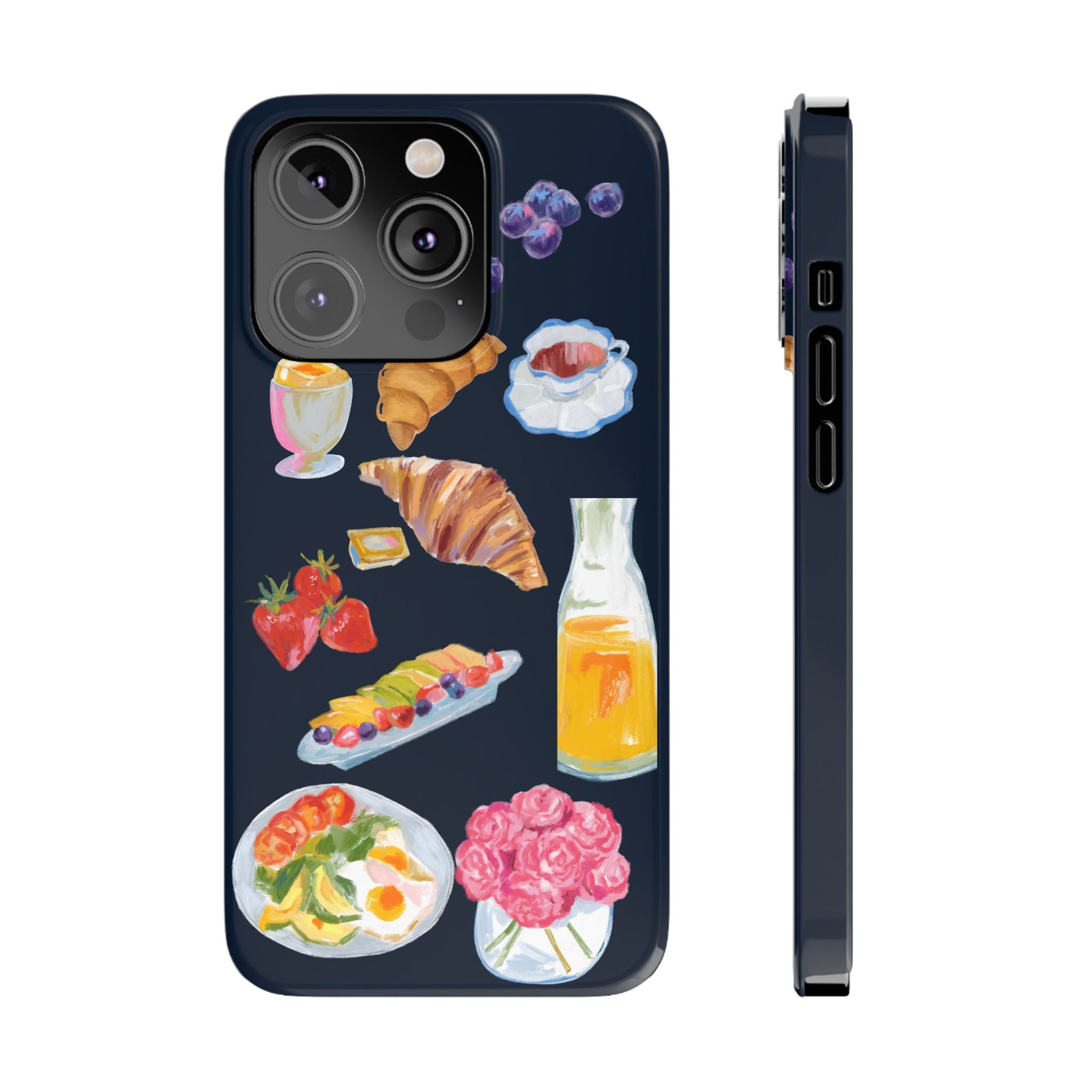 Brunch Icons Slim Phone Case — Croissant, Eggs & Juice Breakfast Design
