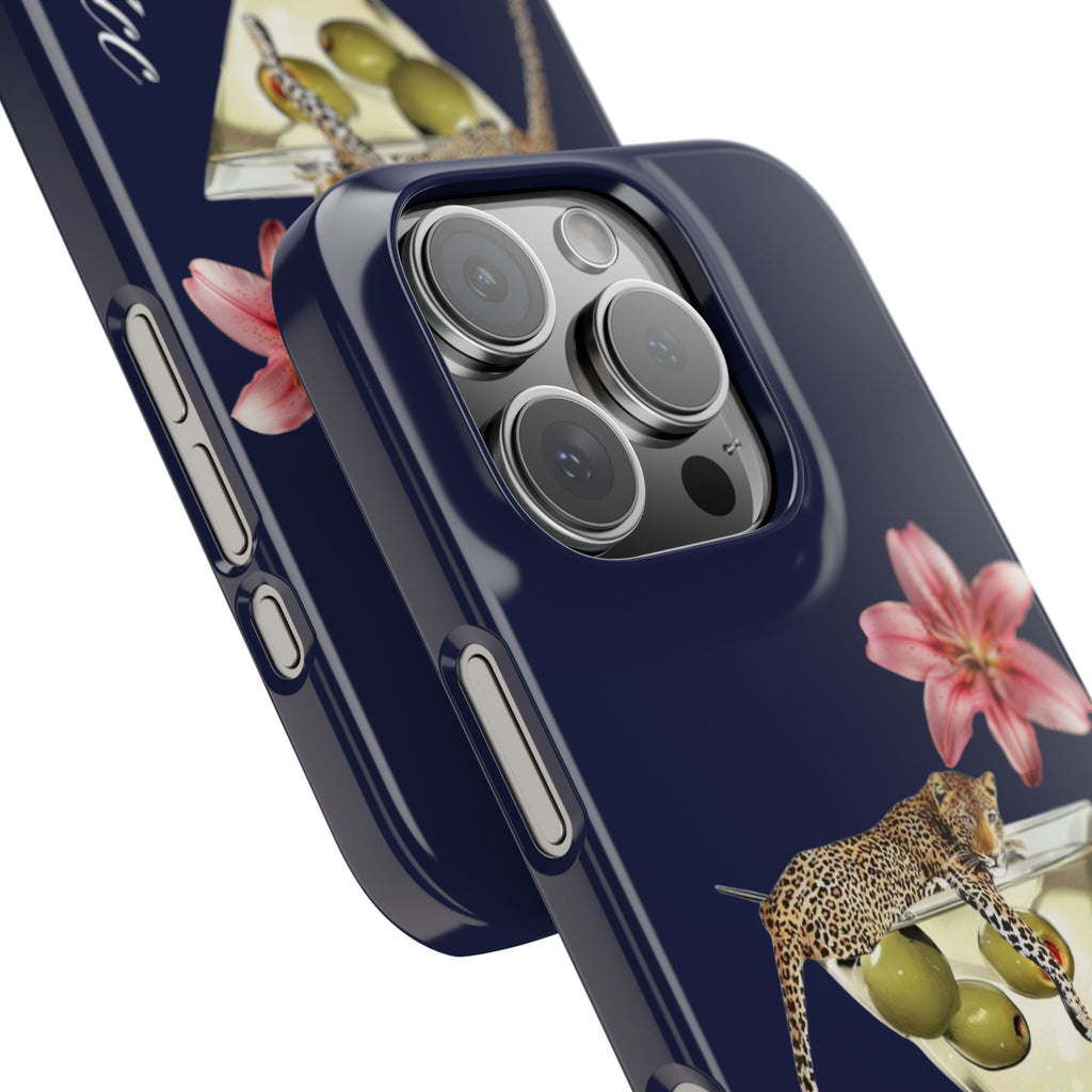 Heritage Cheetah Martini Slim Phone Case — Floral Cocktail Design