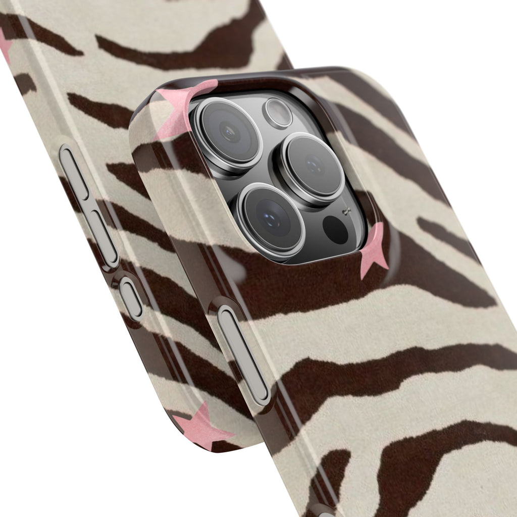 Zebra Stripe Slim Phone Case with Pink Stars – Trendy Animal Print Protector
