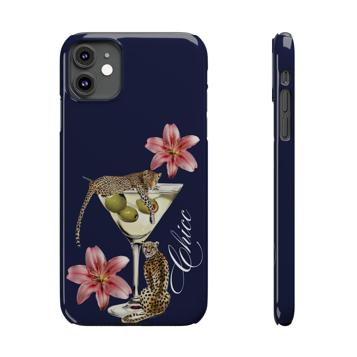 Heritage Cheetah Martini Slim Phone Case — Floral Cocktail Design