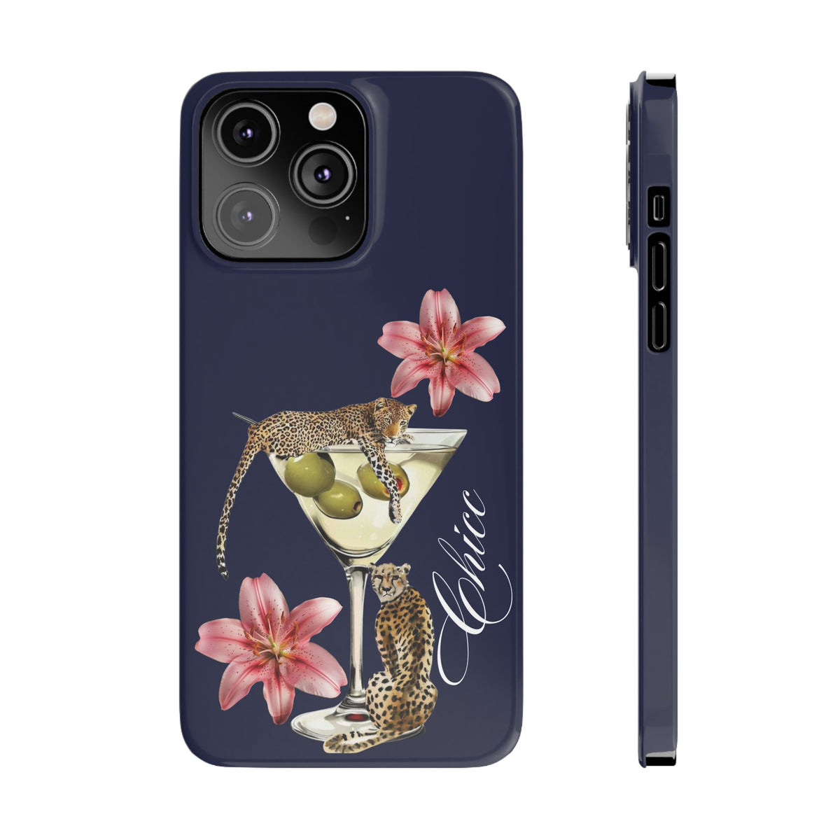 Heritage Cheetah Martini Slim Phone Case — Floral Cocktail Design