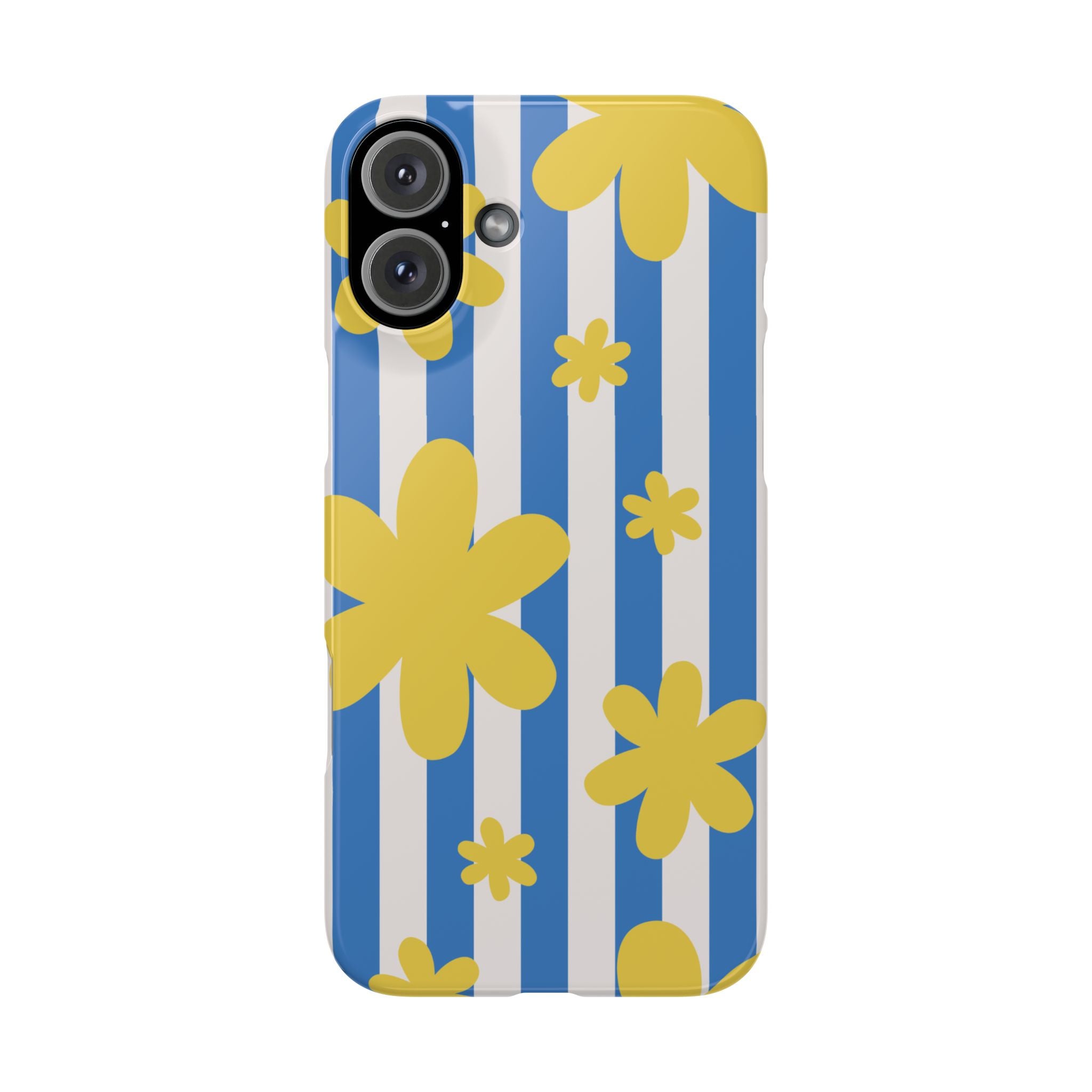 Retro Blue Stripes with Yellow Flower Pattern