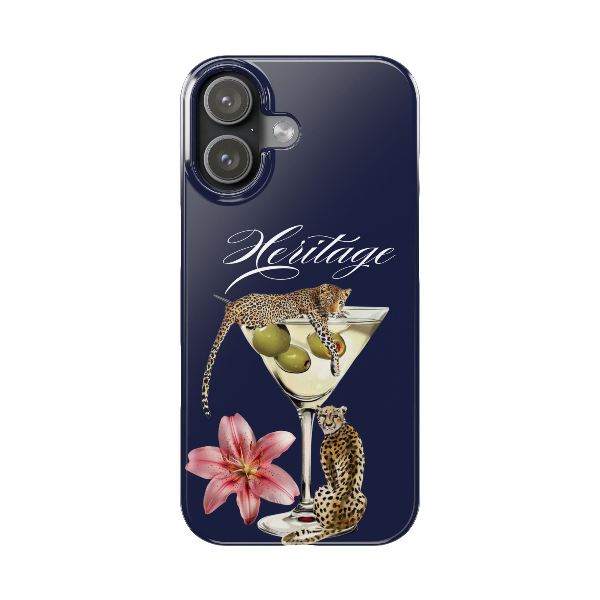 Heritage Cheetah Martini Slim Phone Case — Floral Cocktail Design