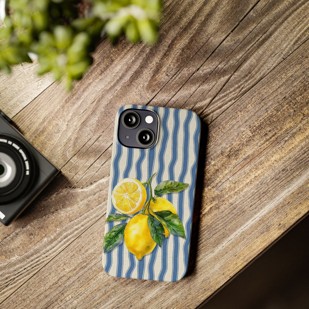 Lemon Stripe Slim Phone Case – Hand-Painted Citrus Design