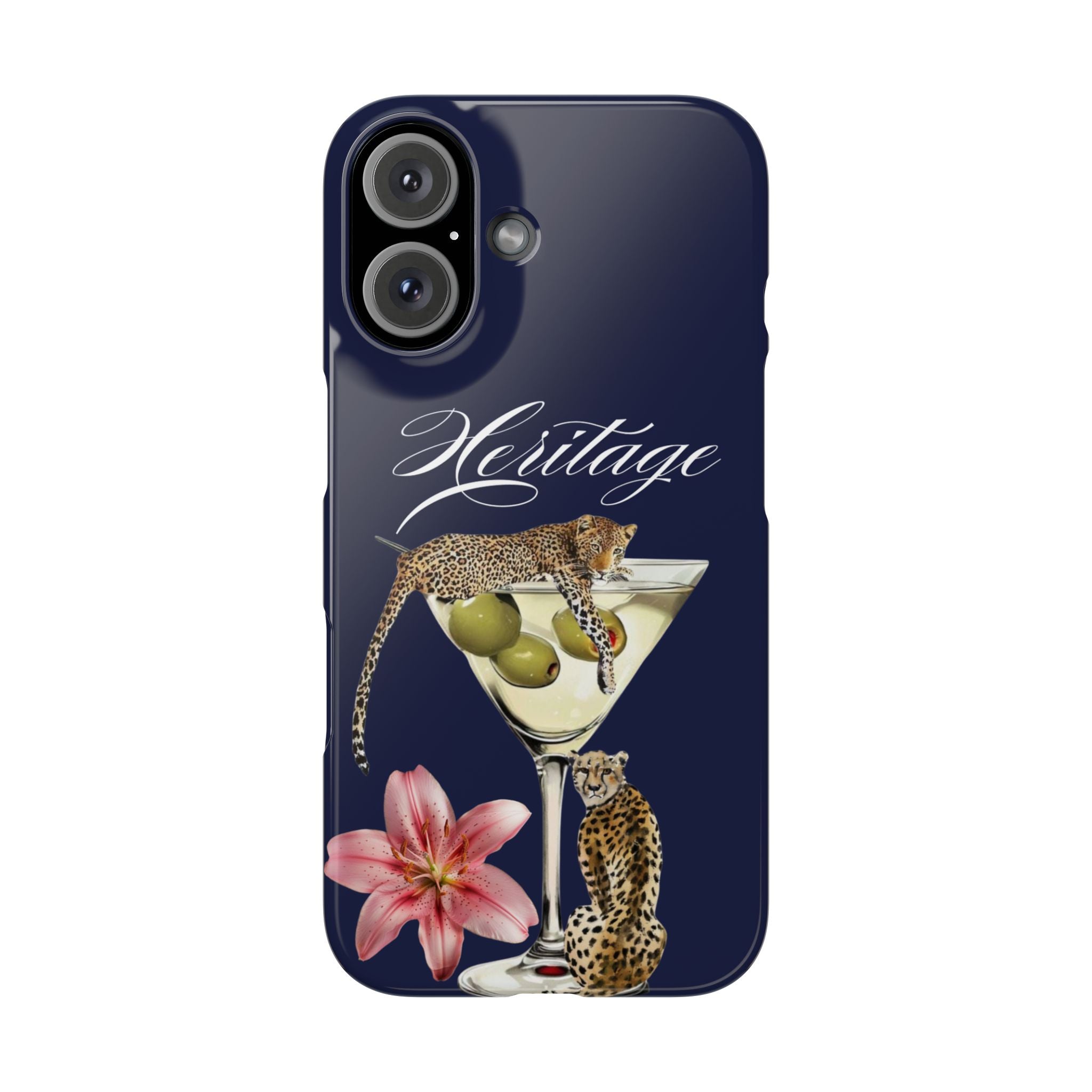 Heritage Cheetah Martini Slim Phone Case — Floral Cocktail Design