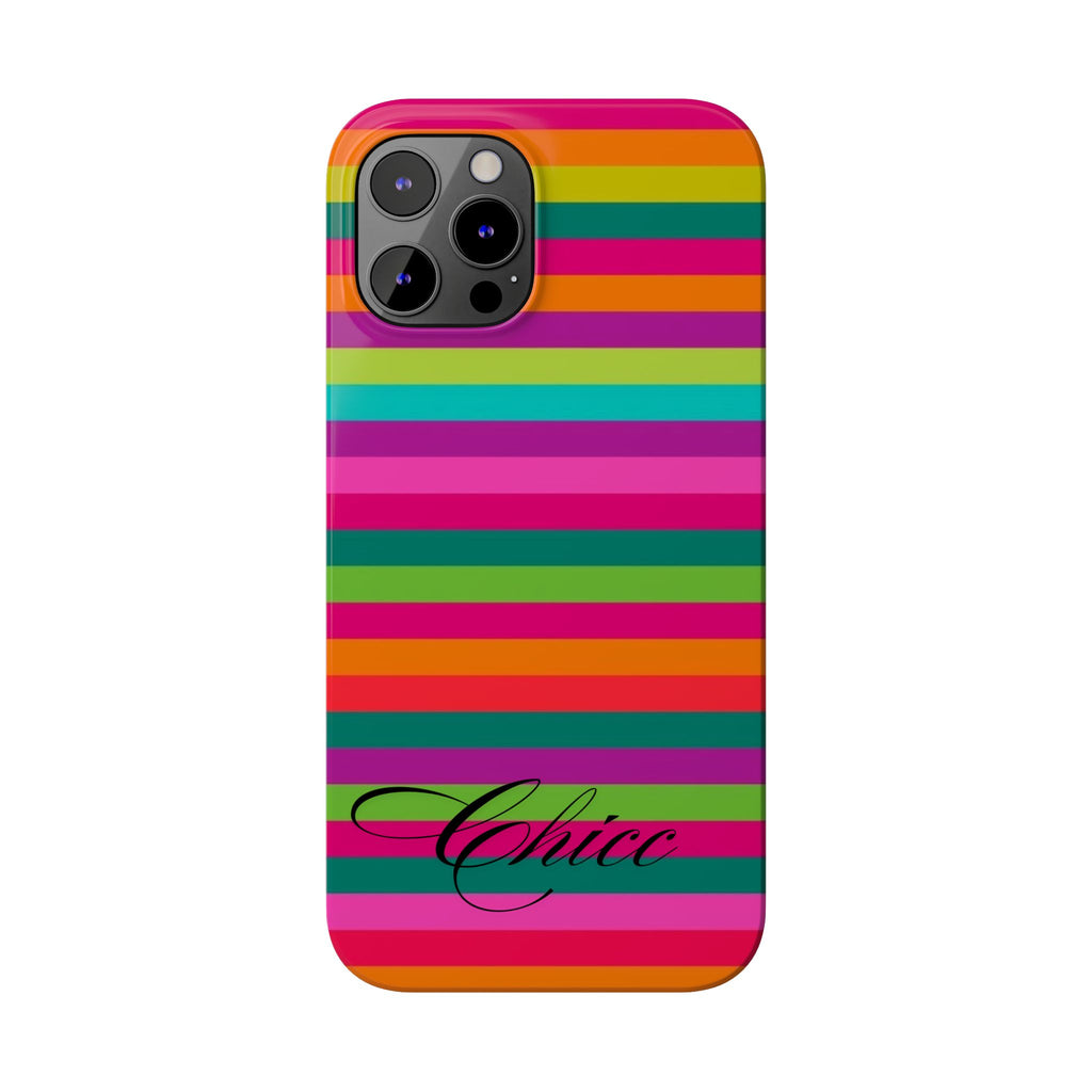 Chic Stripes Slim Phone Case — Colorful Rainbow Stripe Monogram Phone Cover