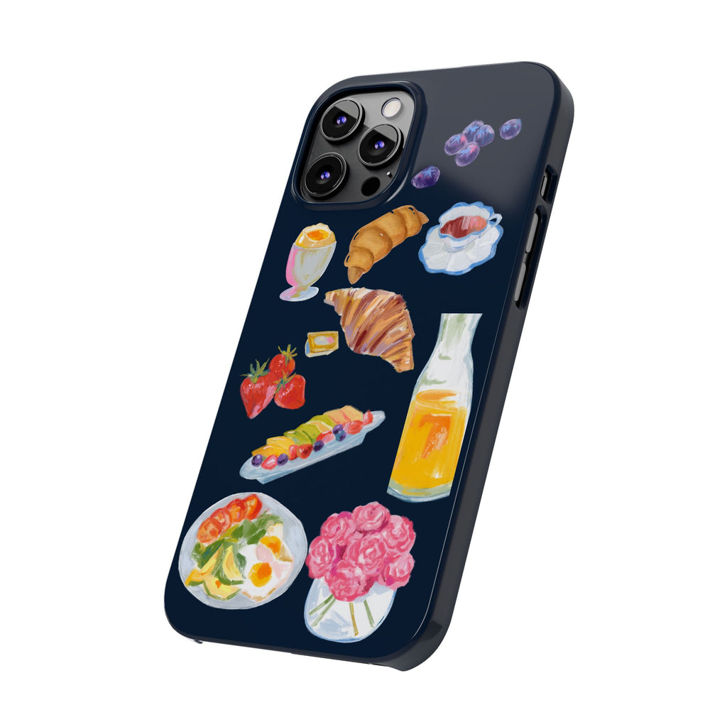 Brunch Icons Slim Phone Case — Croissant, Eggs & Juice Breakfast Design