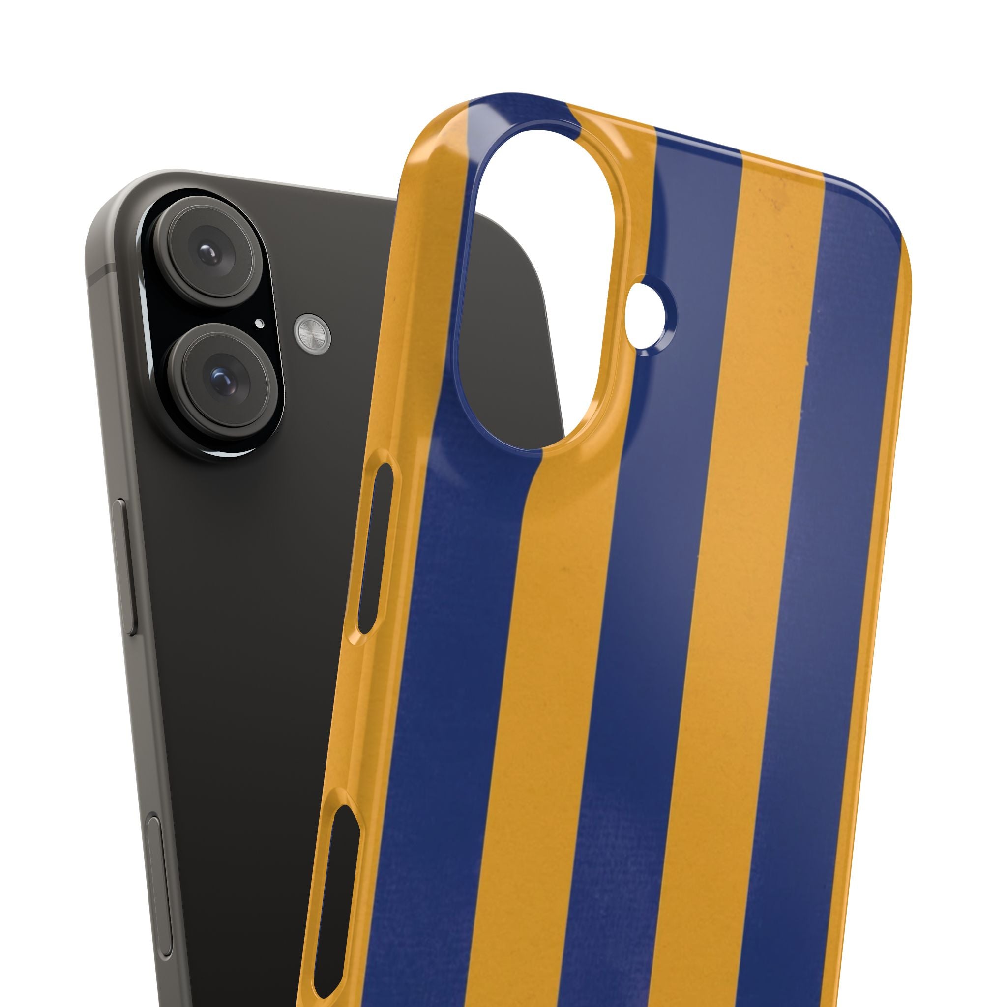 Striped Navy & Gold Slim Phone Case — "Chicc" Script Accent