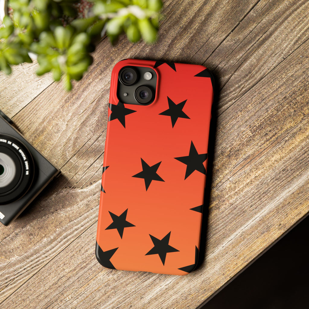 Star Pattern Slim Phone Case — Gradient Orange Red with Black Stars