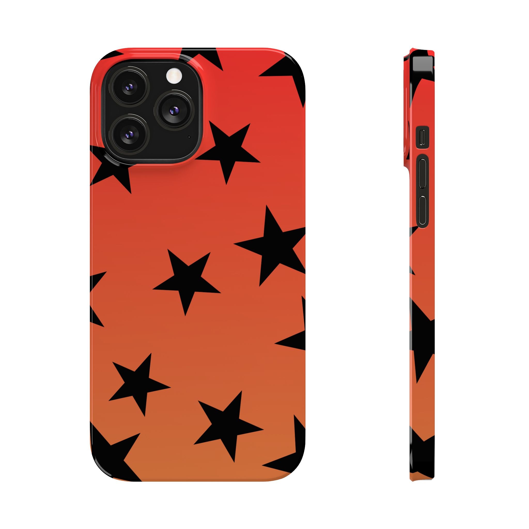 Star Pattern Slim Phone Case — Gradient Orange Red with Black Stars