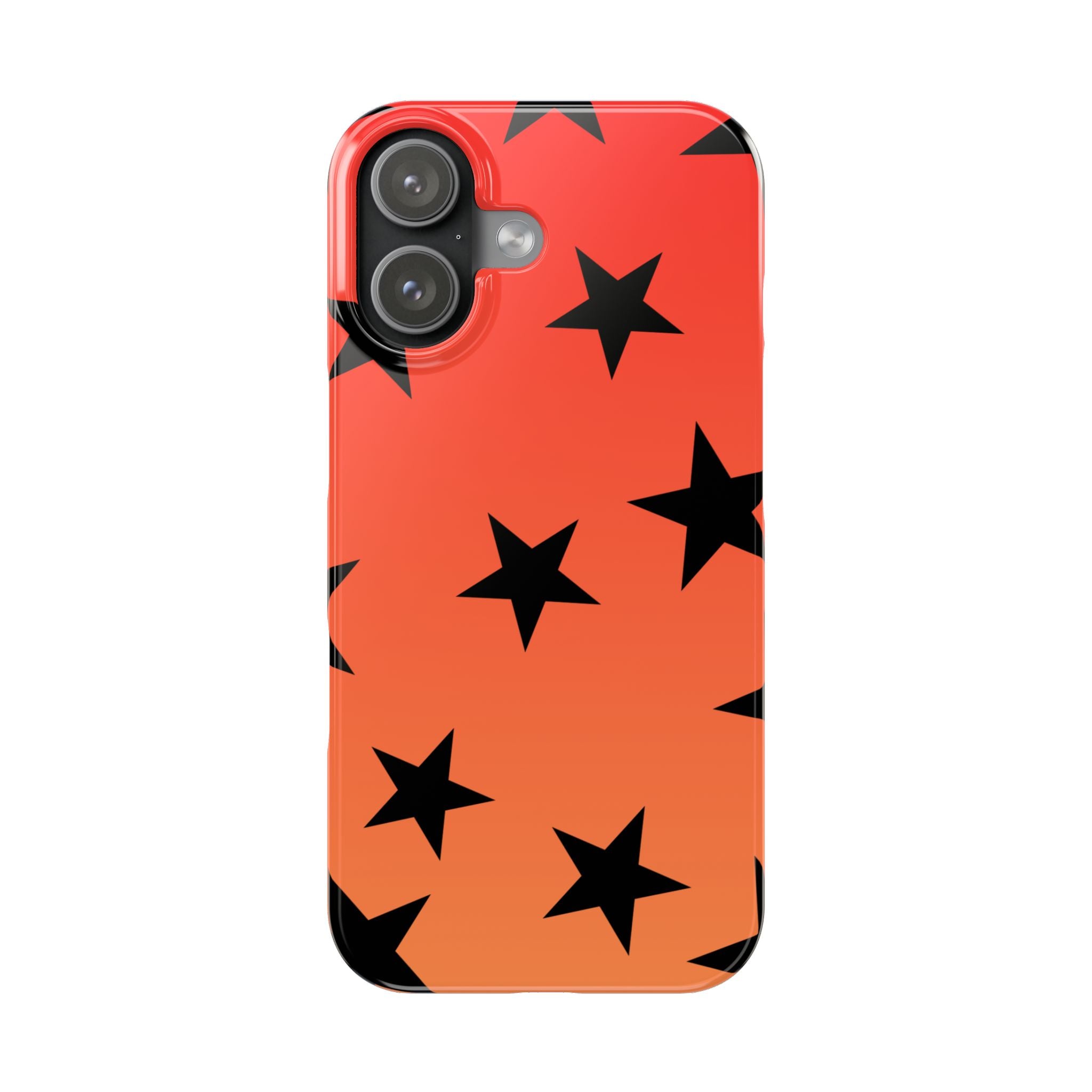Star Pattern Slim Phone Case — Gradient Orange Red with Black Stars
