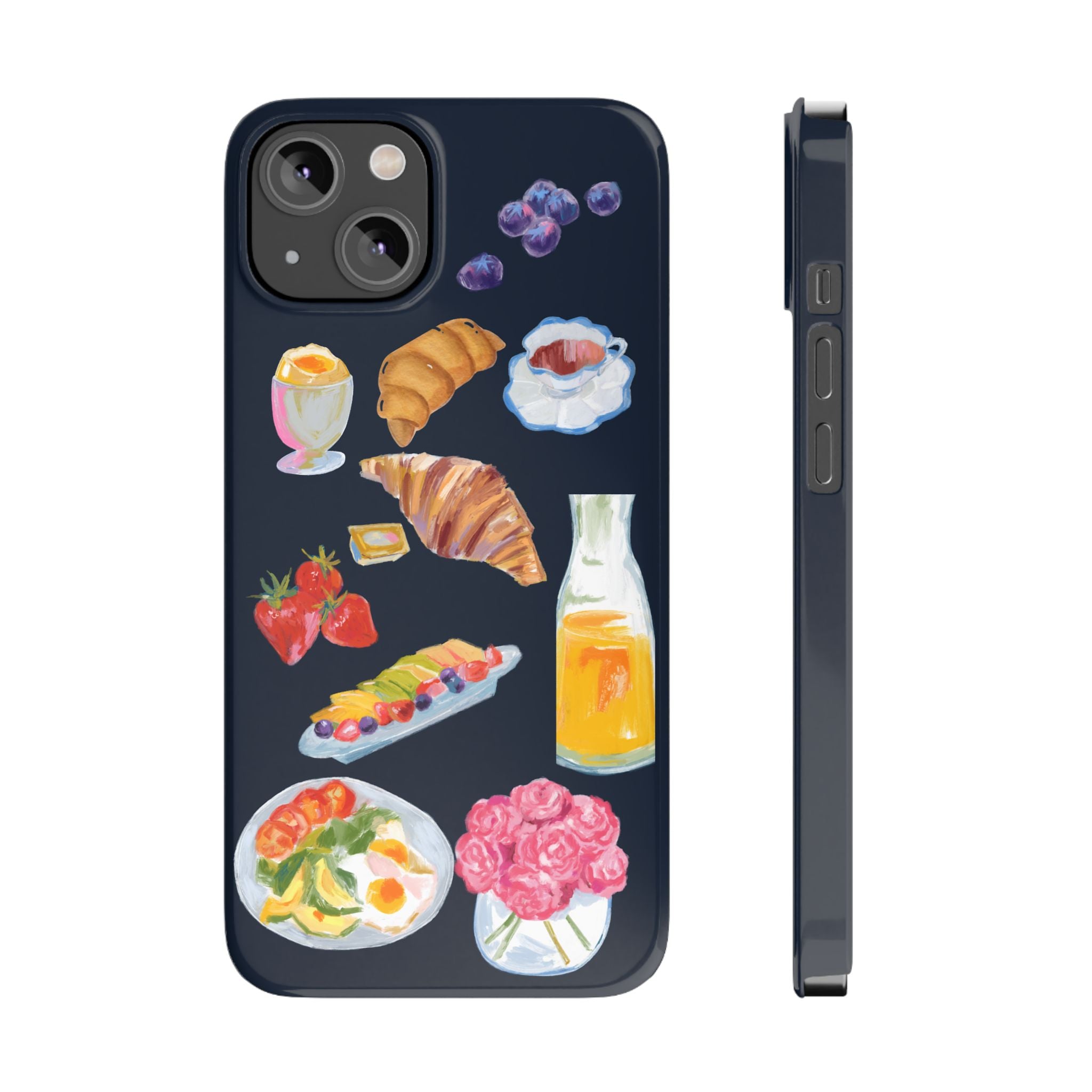 Brunch Icons Slim Phone Case — Croissant, Eggs & Juice Breakfast Design