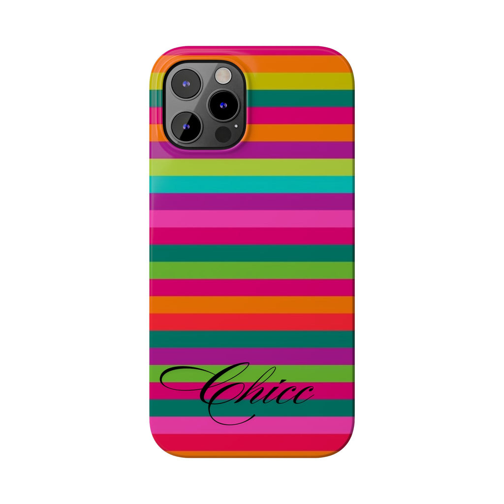 Chic Stripes Slim Phone Case — Colorful Rainbow Stripe Monogram Phone Cover