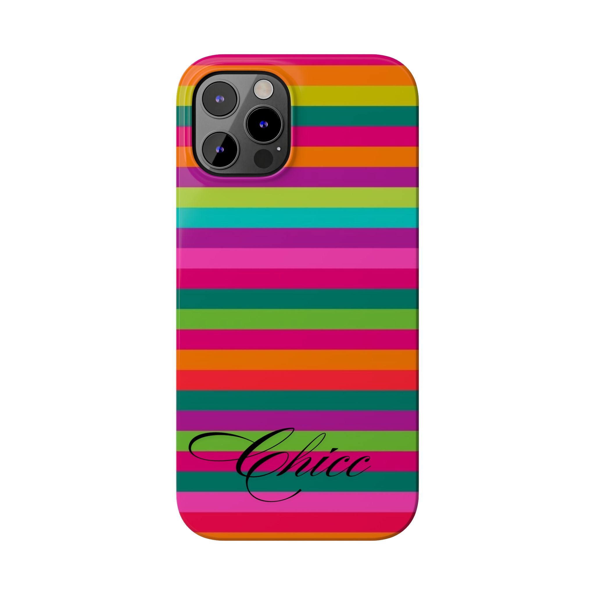 Chic Stripes Slim Phone Case — Colorful Rainbow Stripe Monogram Phone Cover