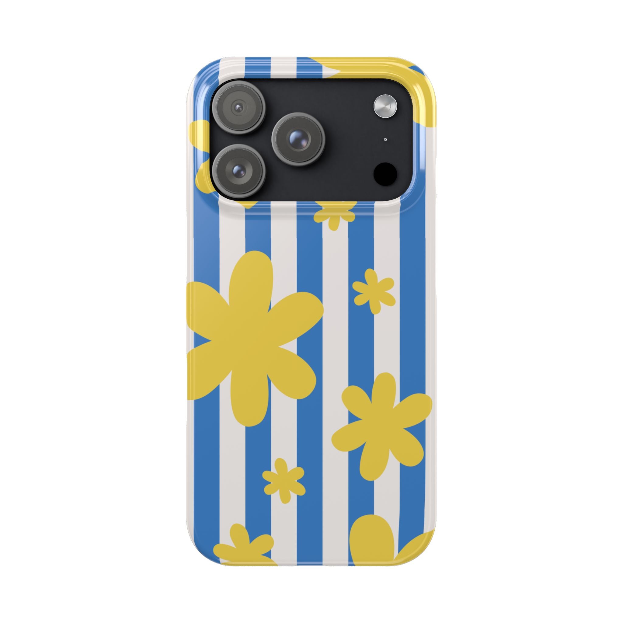 Retro Blue Stripes with Yellow Flower Pattern