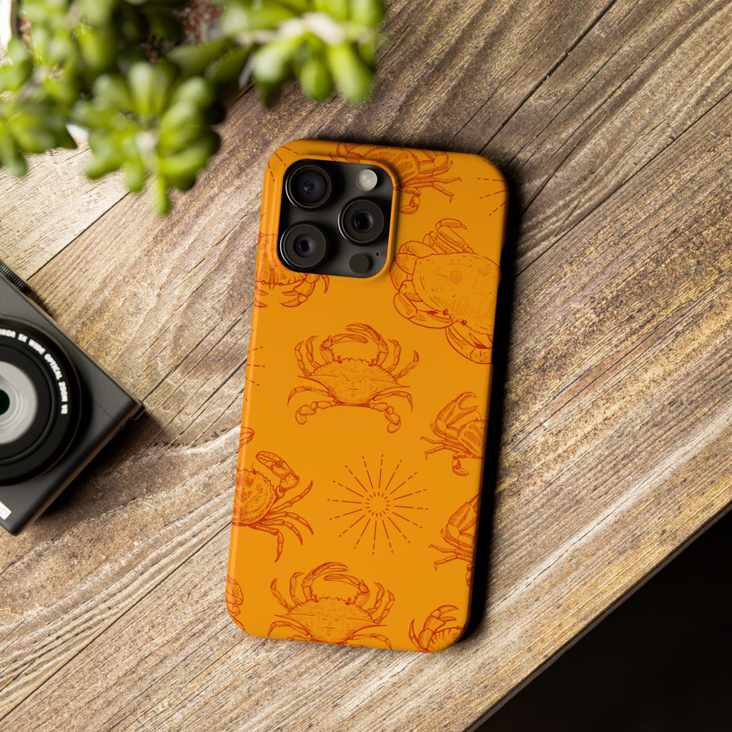 Crab Pattern Slim Phone Case — Orange Nautical Beach Vibe