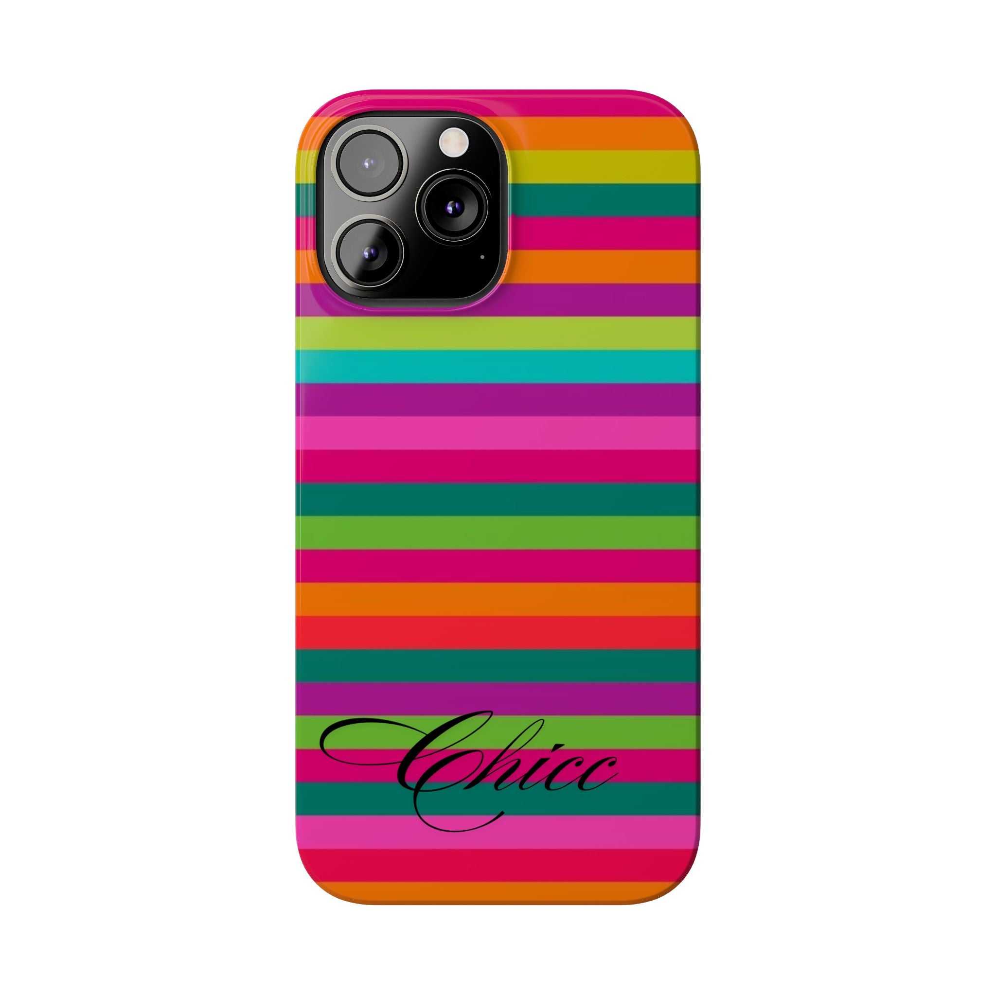 Chic Stripes Slim Phone Case — Colorful Rainbow Stripe Monogram Phone Cover