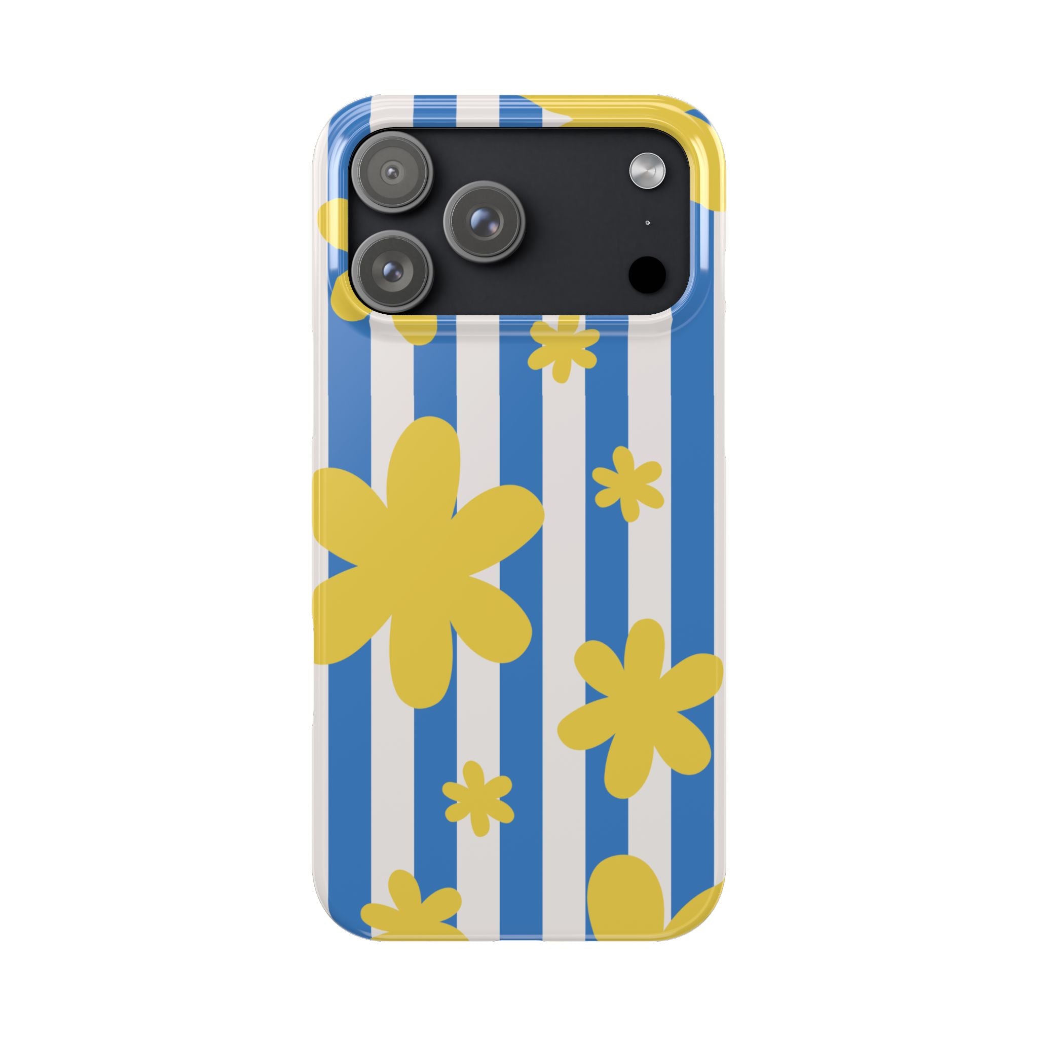 Retro Blue Stripes with Yellow Flower Pattern