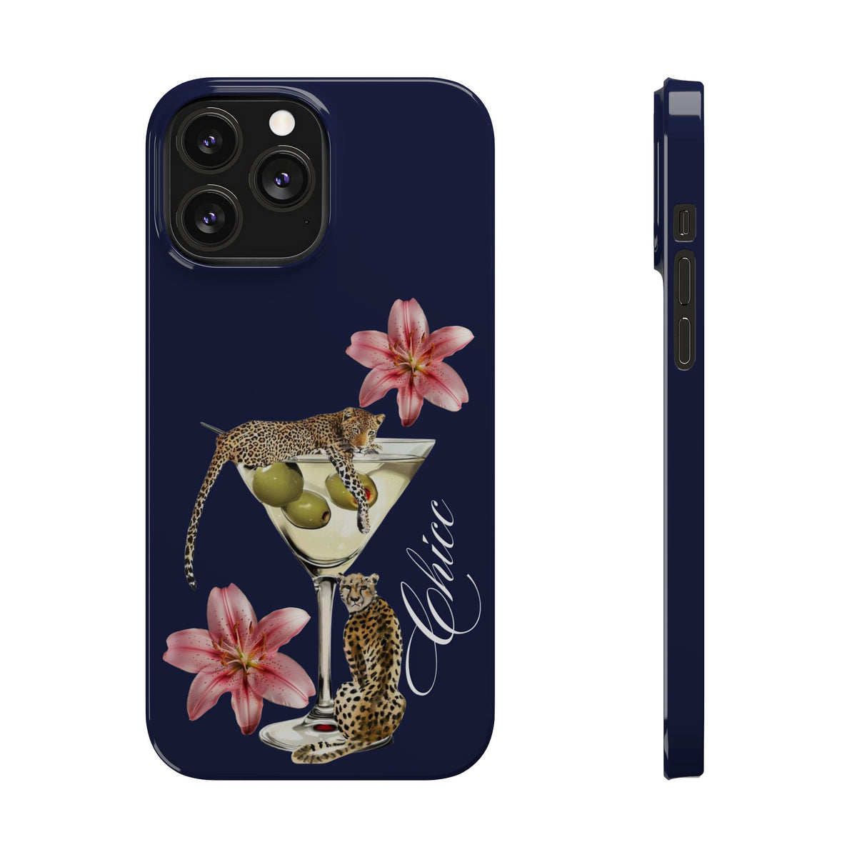 Heritage Cheetah Martini Slim Phone Case — Floral Cocktail Design