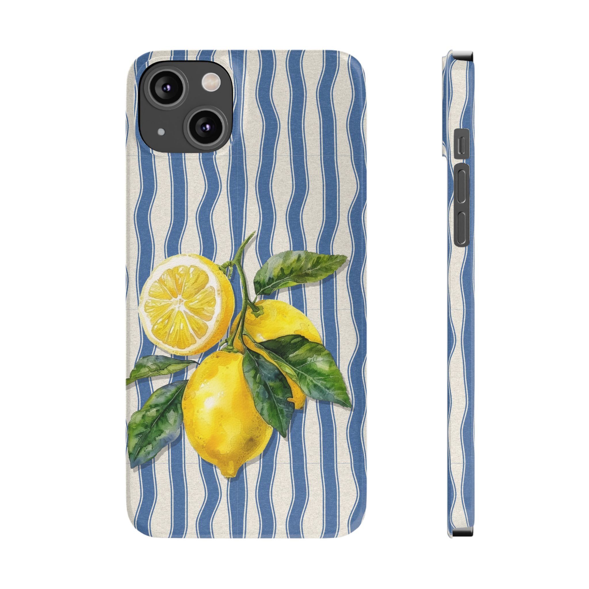 Lemon Stripe Slim Phone Case – Hand-Painted Citrus Design