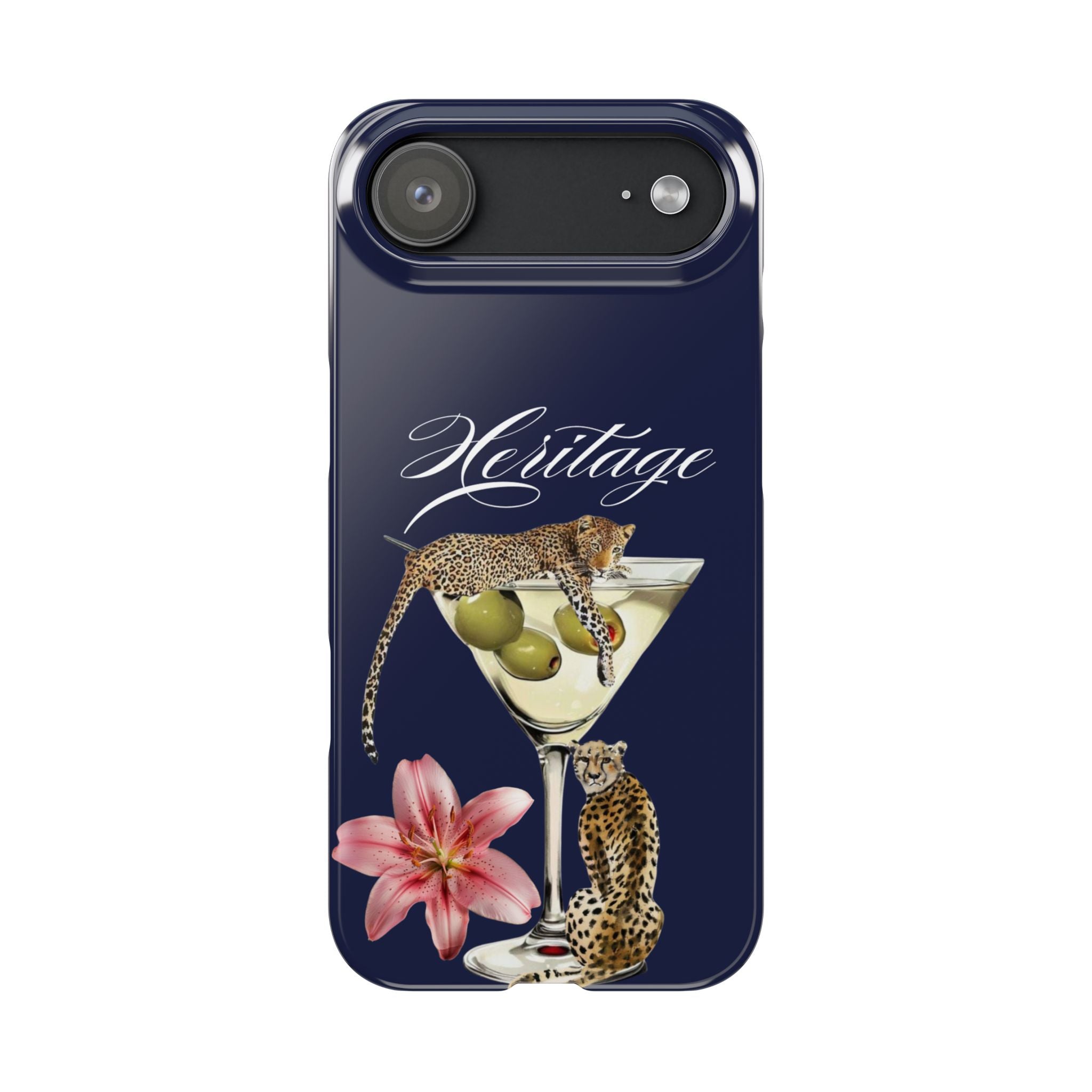 Heritage Cheetah Martini Slim Phone Case — Floral Cocktail Design