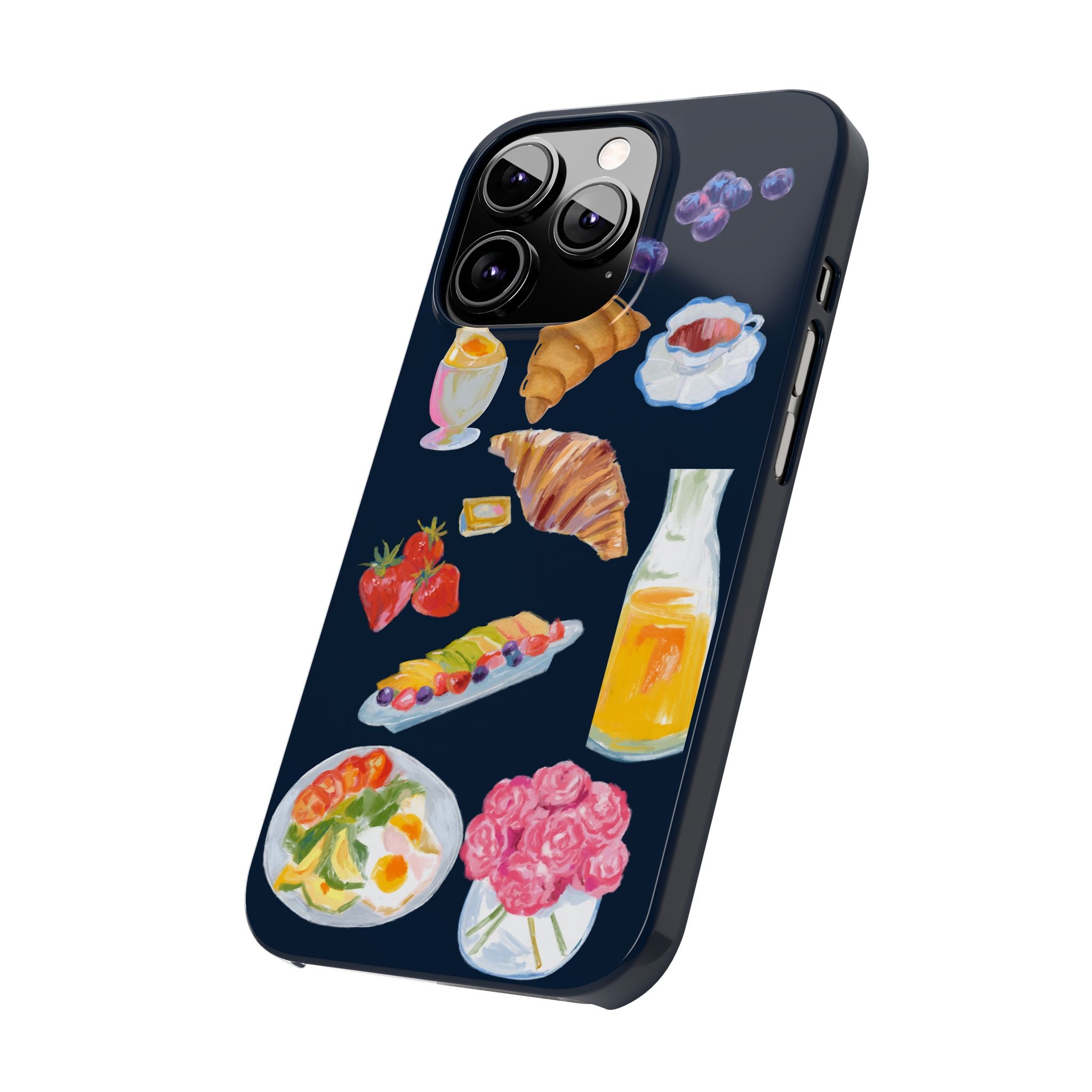 Brunch Icons Slim Phone Case — Croissant, Eggs & Juice Breakfast Design