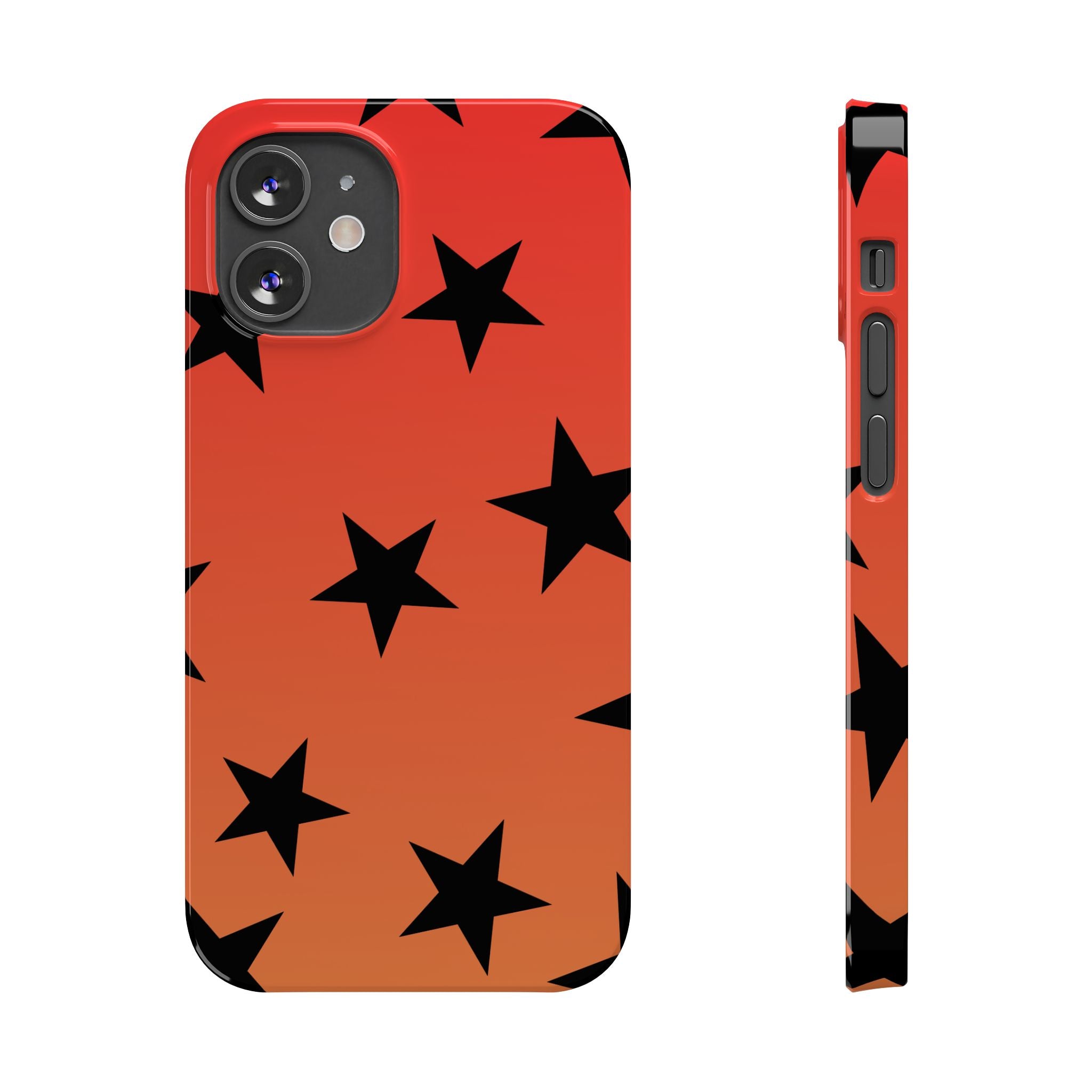 Star Pattern Slim Phone Case — Gradient Orange Red with Black Stars