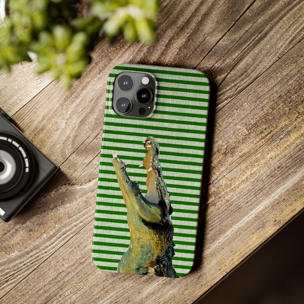 Alligator Stripes Slim Phone Case — Green Striped Gator Design