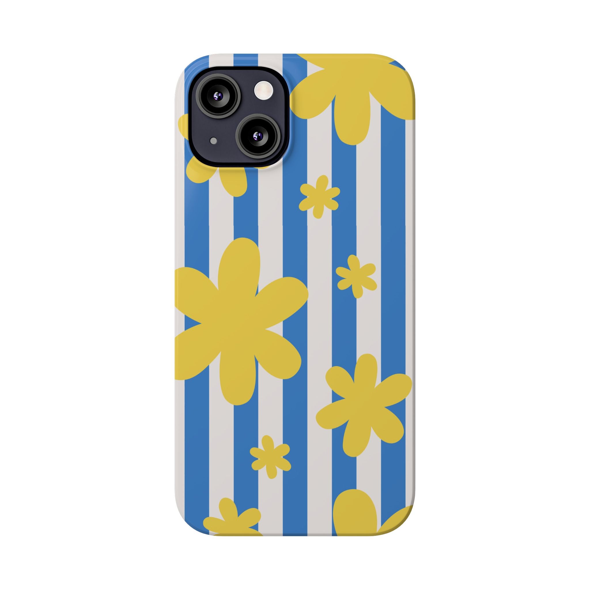 Retro Blue Stripes with Yellow Flower Pattern