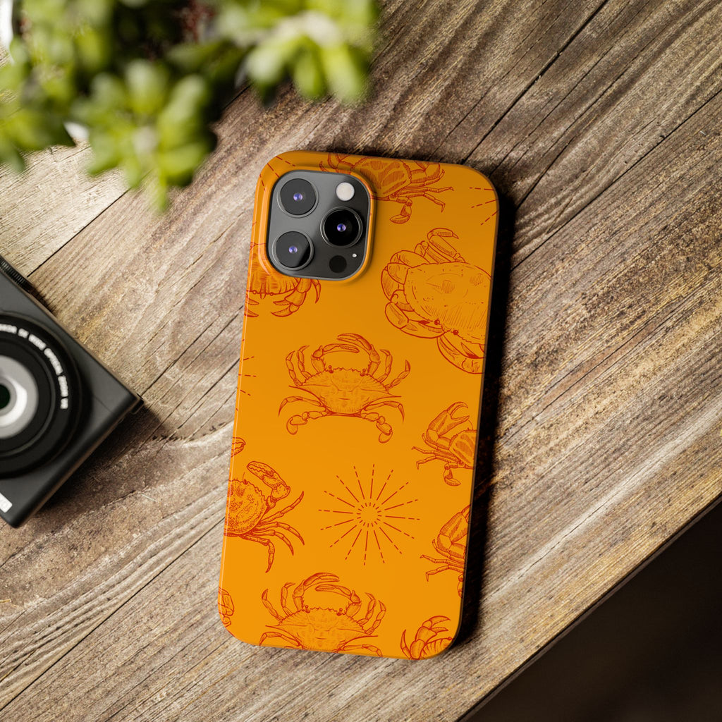 Crab Pattern Slim Phone Case — Orange Nautical Beach Vibe