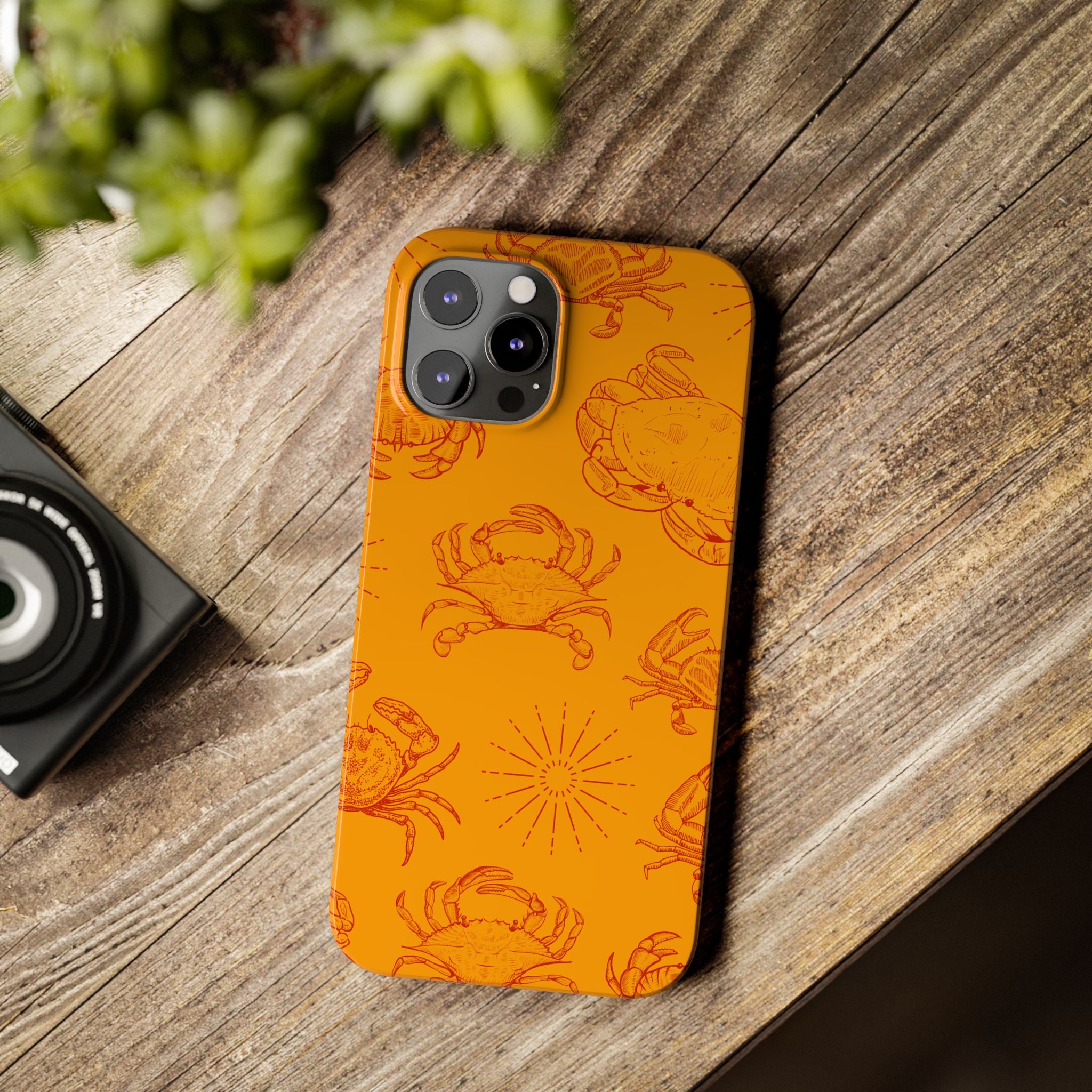 Crab Pattern Slim Phone Case — Orange Nautical Beach Vibe