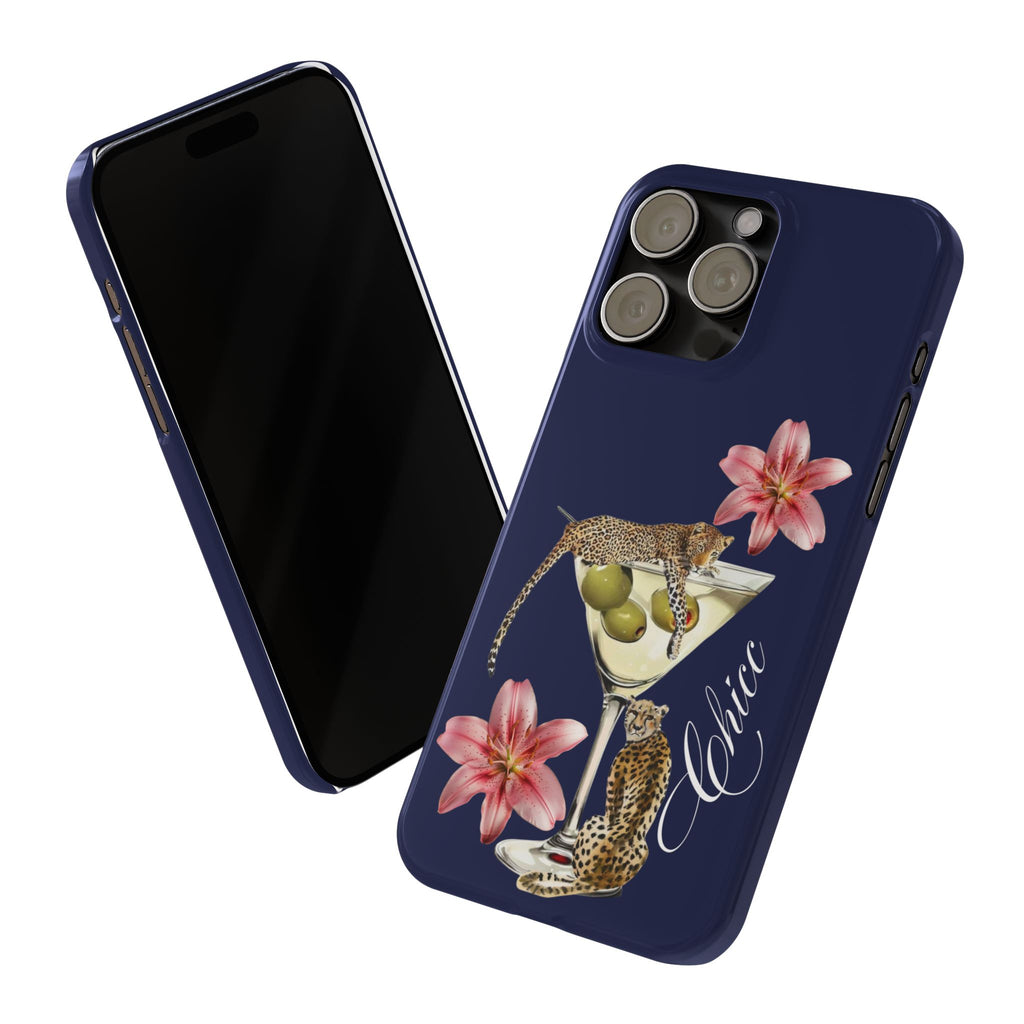 Heritage Cheetah Martini Slim Phone Case — Floral Cocktail Design