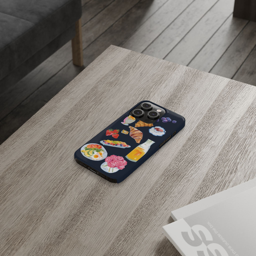 Brunch Icons Slim Phone Case — Croissant, Eggs & Juice Breakfast Design