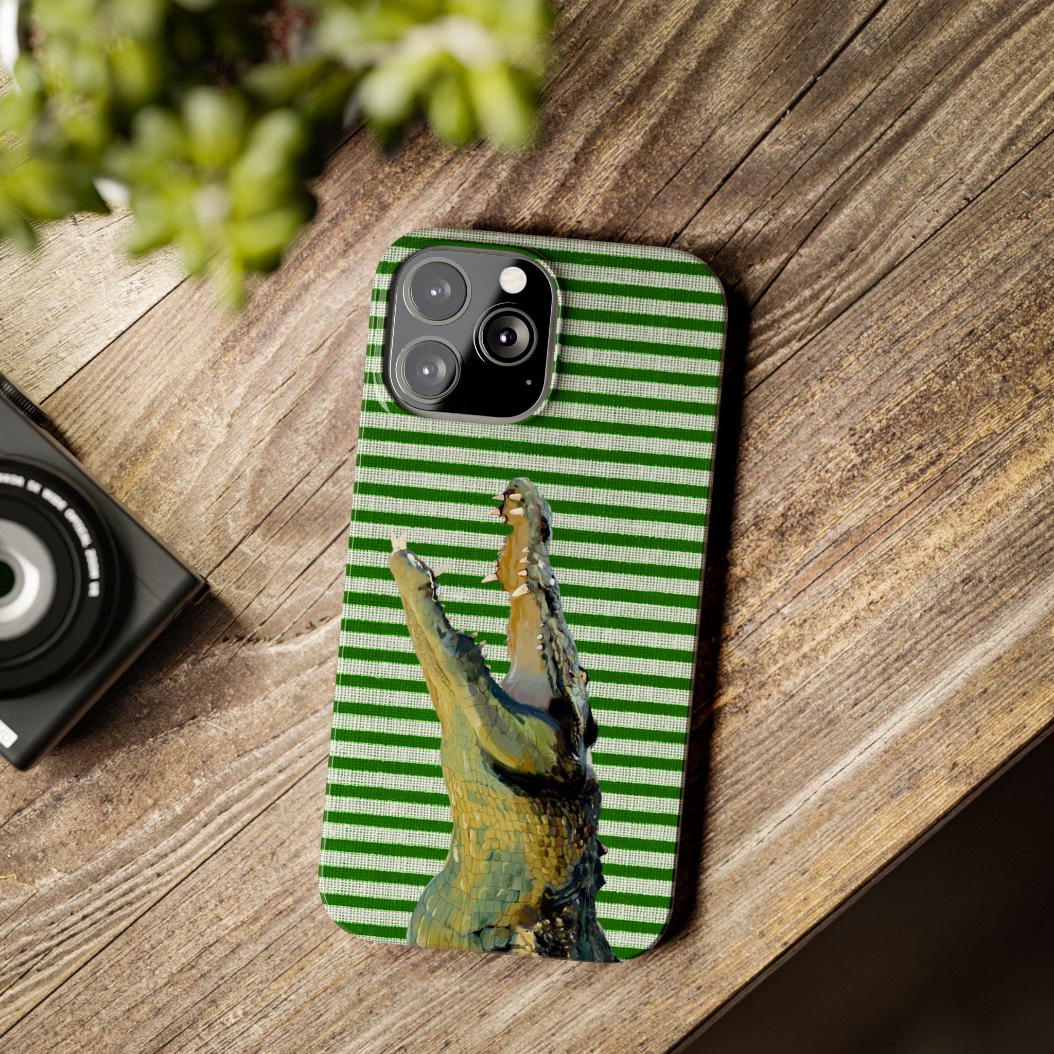 Alligator Stripes Slim Phone Case — Green Striped Gator Design