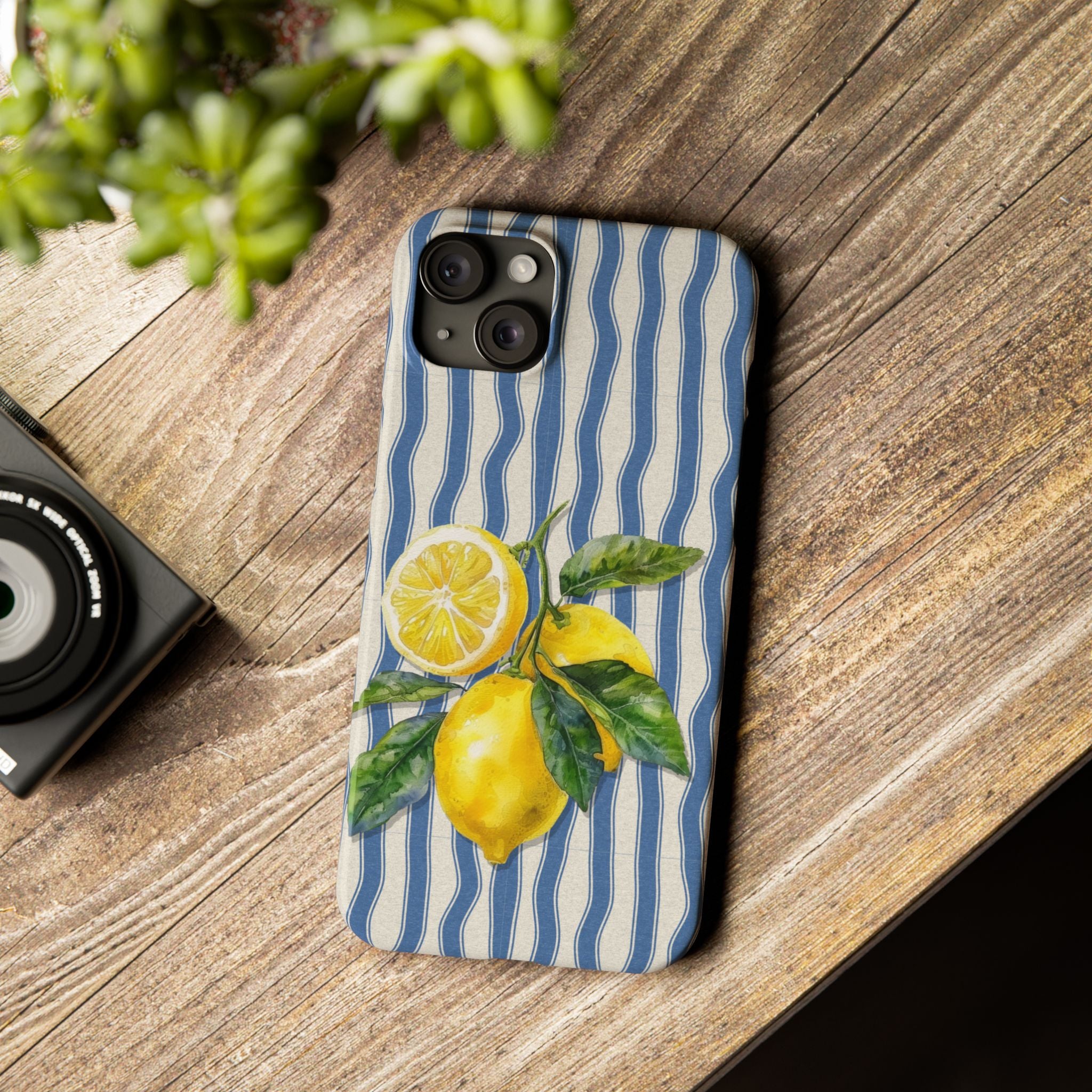 Lemon Stripe Slim Phone Case – Hand-Painted Citrus Design