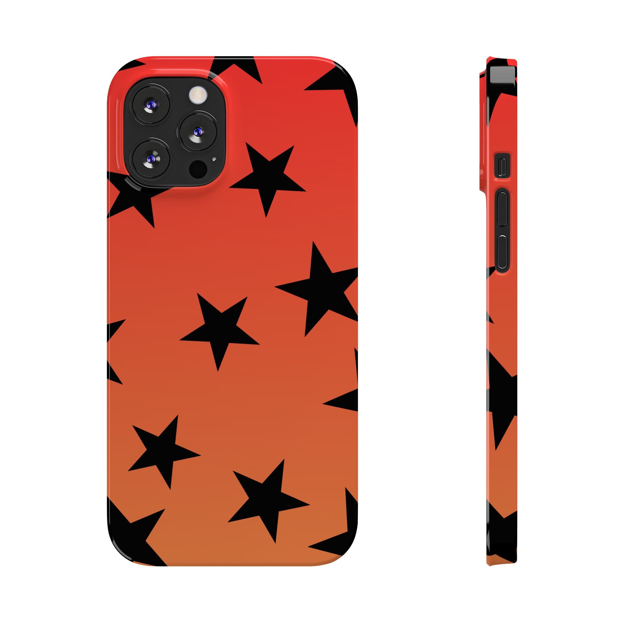 Star Pattern Slim Phone Case — Gradient Orange Red with Black Stars