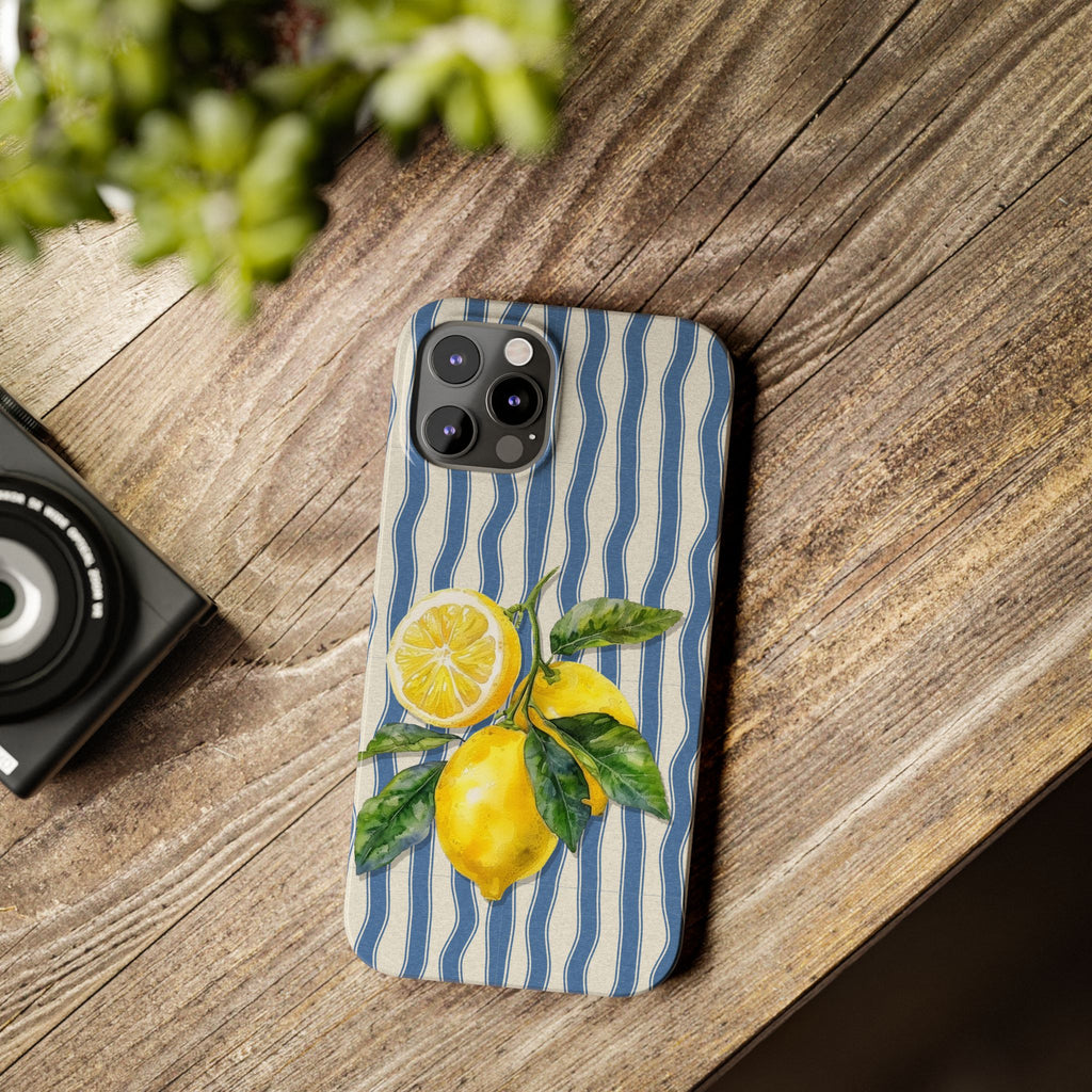 Lemon Stripe Slim Phone Case – Hand-Painted Citrus Design
